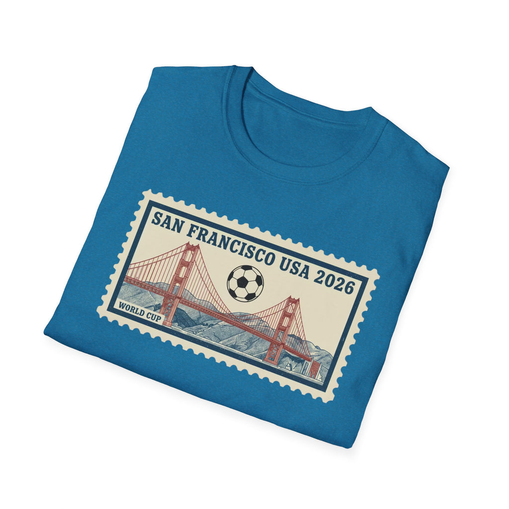 San Francisco 2026 Golden Gate Stamp T-Shirt — Vintage Soccer Postage Design