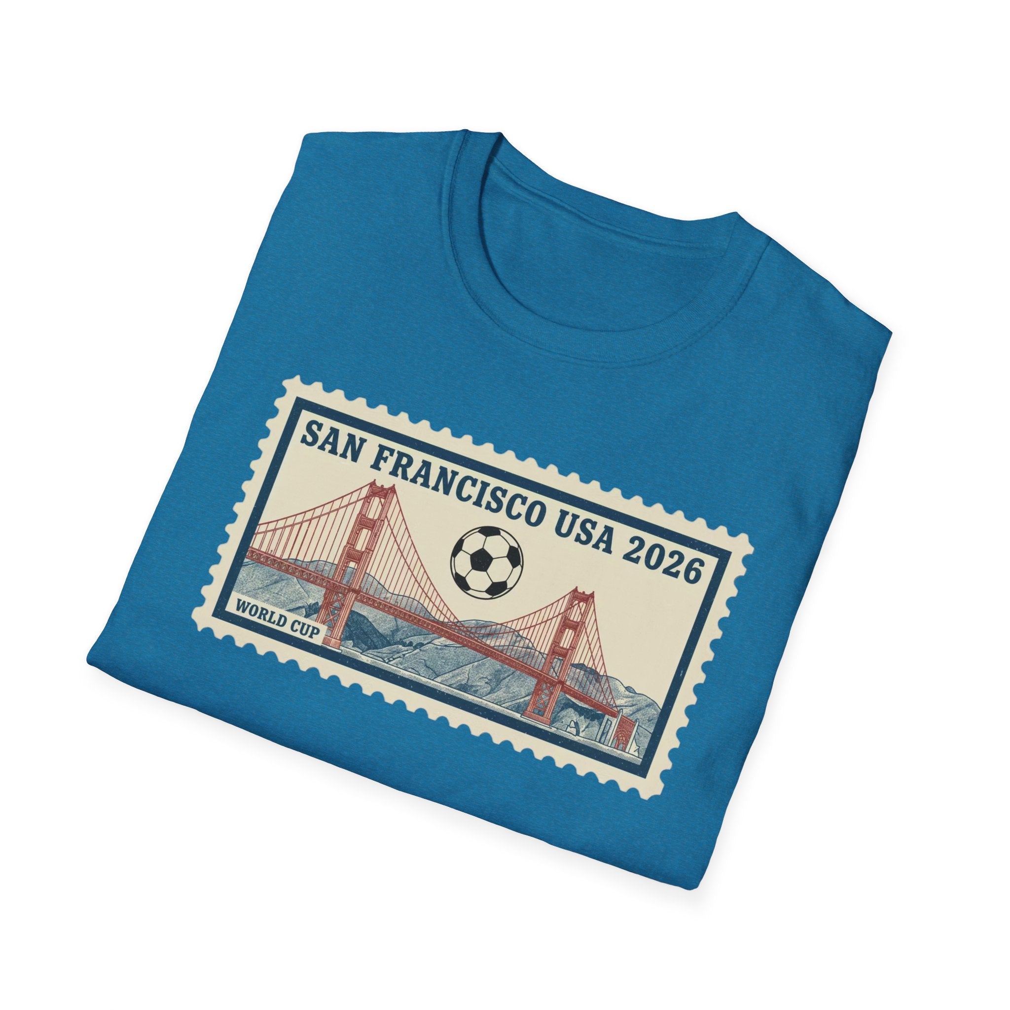 San Francisco 2026 Golden Gate Stamp T-Shirt — Vintage Soccer Postage Design