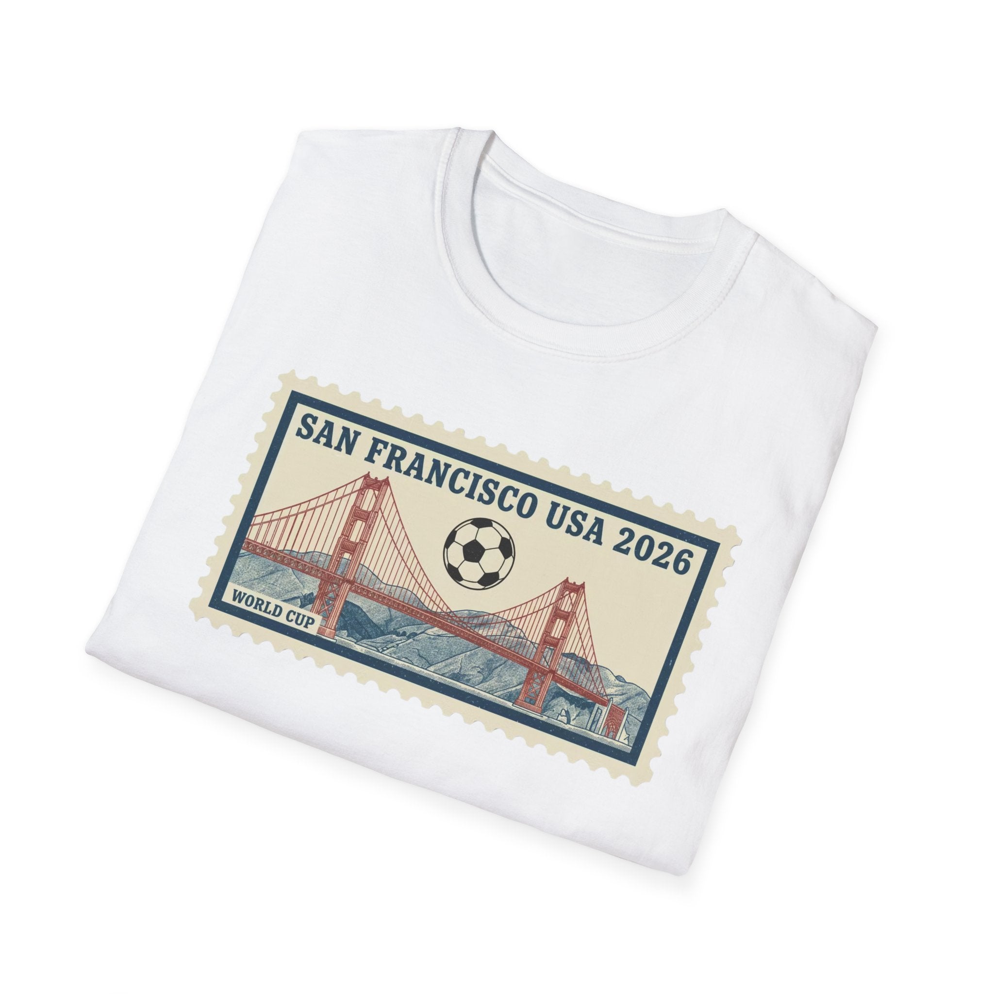 San Francisco 2026 Golden Gate Stamp T-Shirt — Vintage Soccer Postage Design