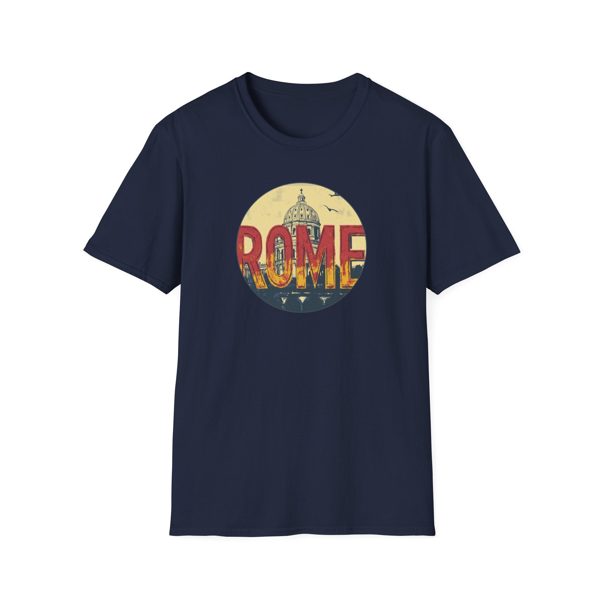 Rome skyline circle graphic T-Shirt | Vatican St. Peter dome vintage travel design