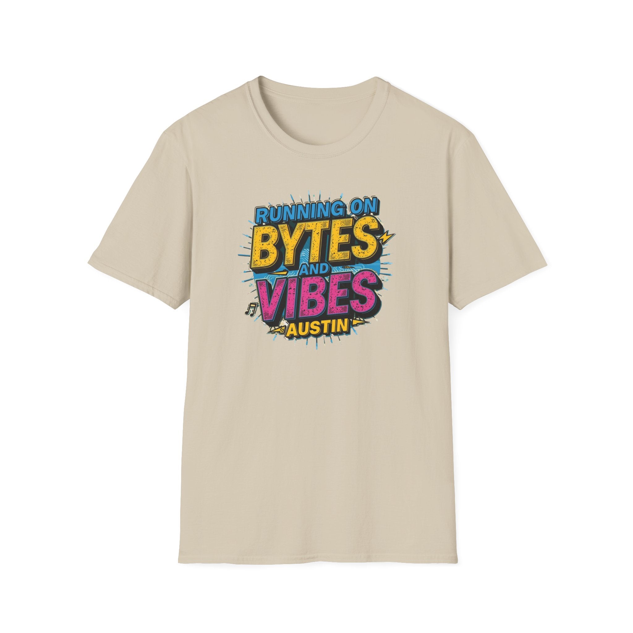 Running on Bytes and Vibes T-Shirt — Austin Retro Tech Graphic Tee