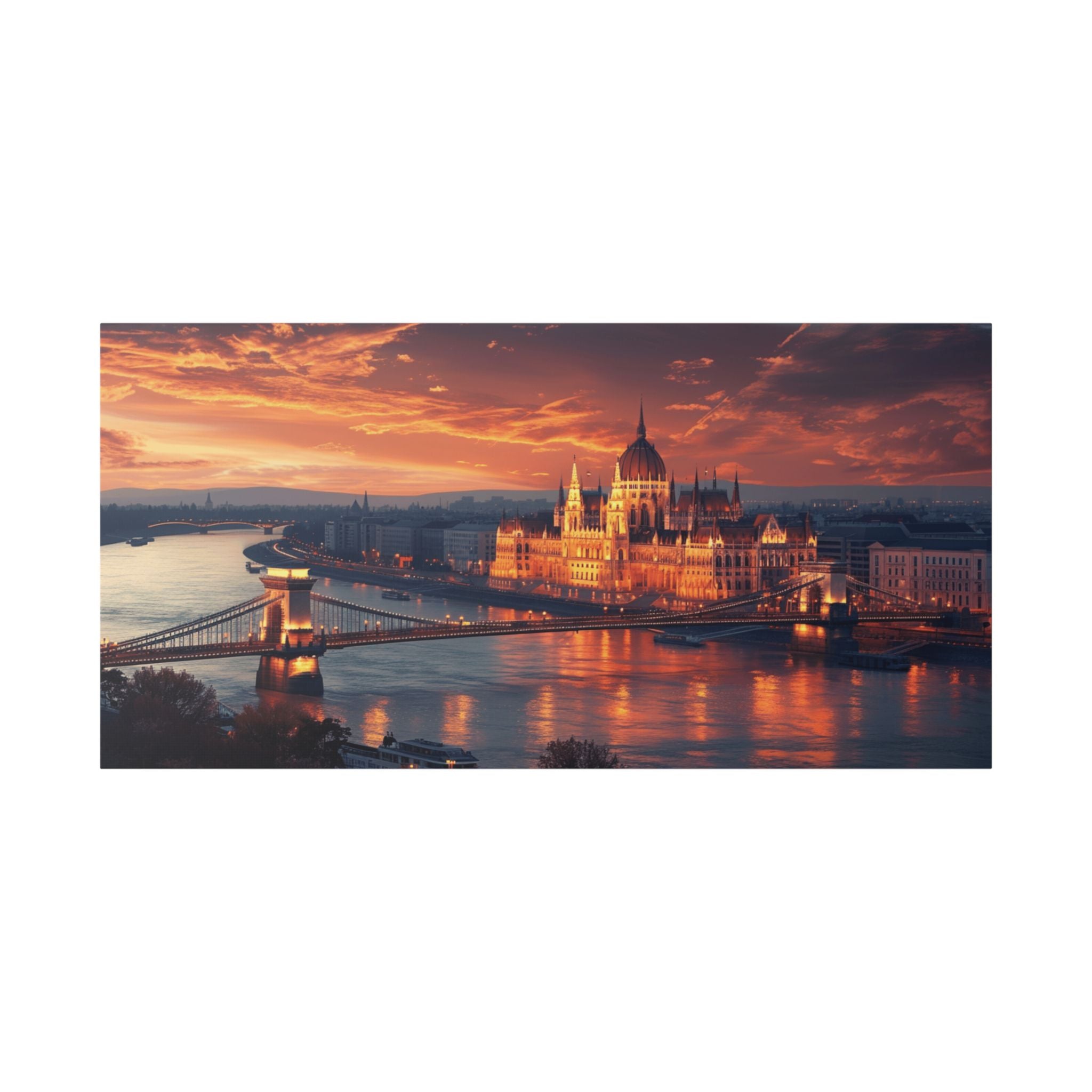 Budapest Parliament at Sunset — Classic Stretched Canvas Wall Art