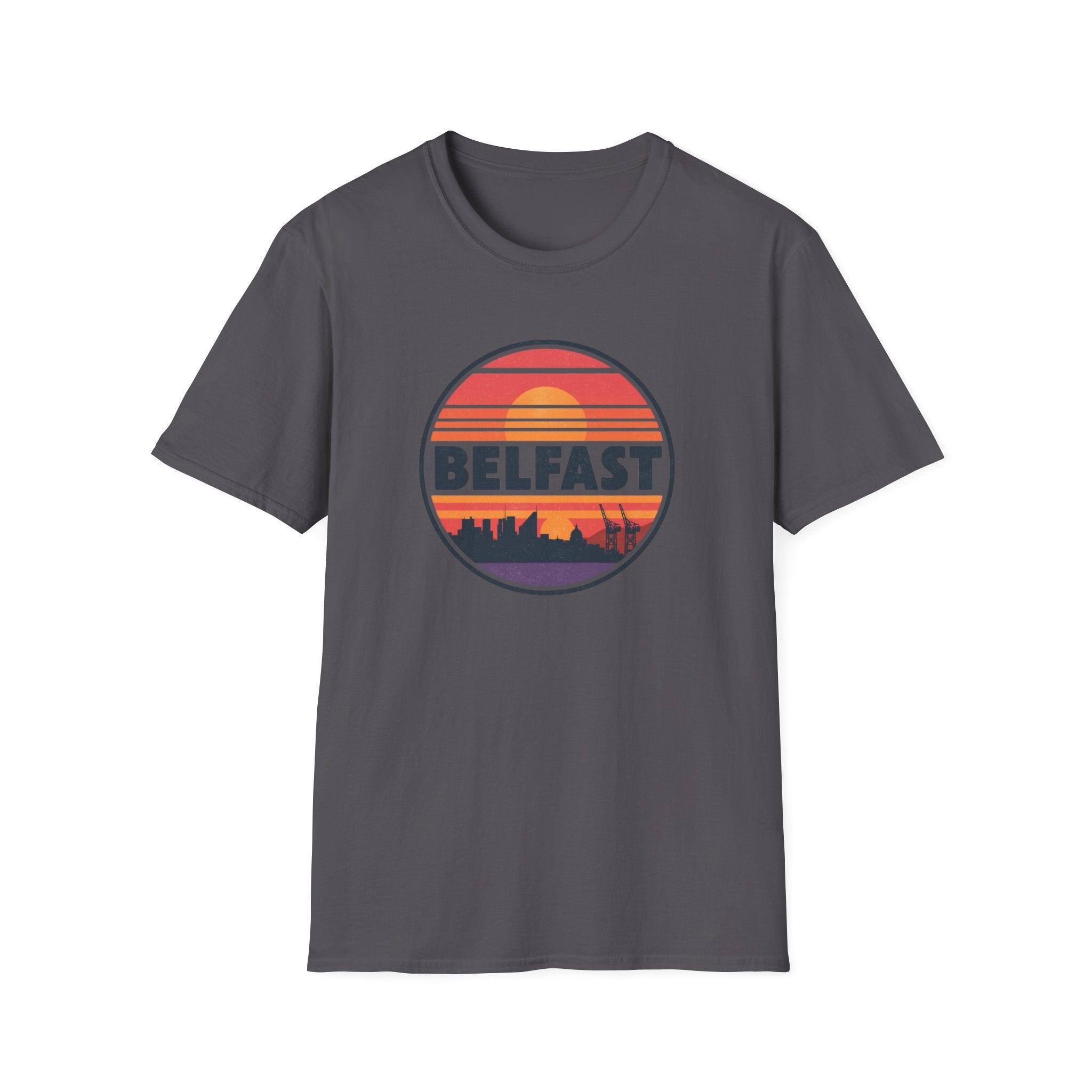 Belfast Sunset T-Shirt — Retro Skyline Graphic Tee