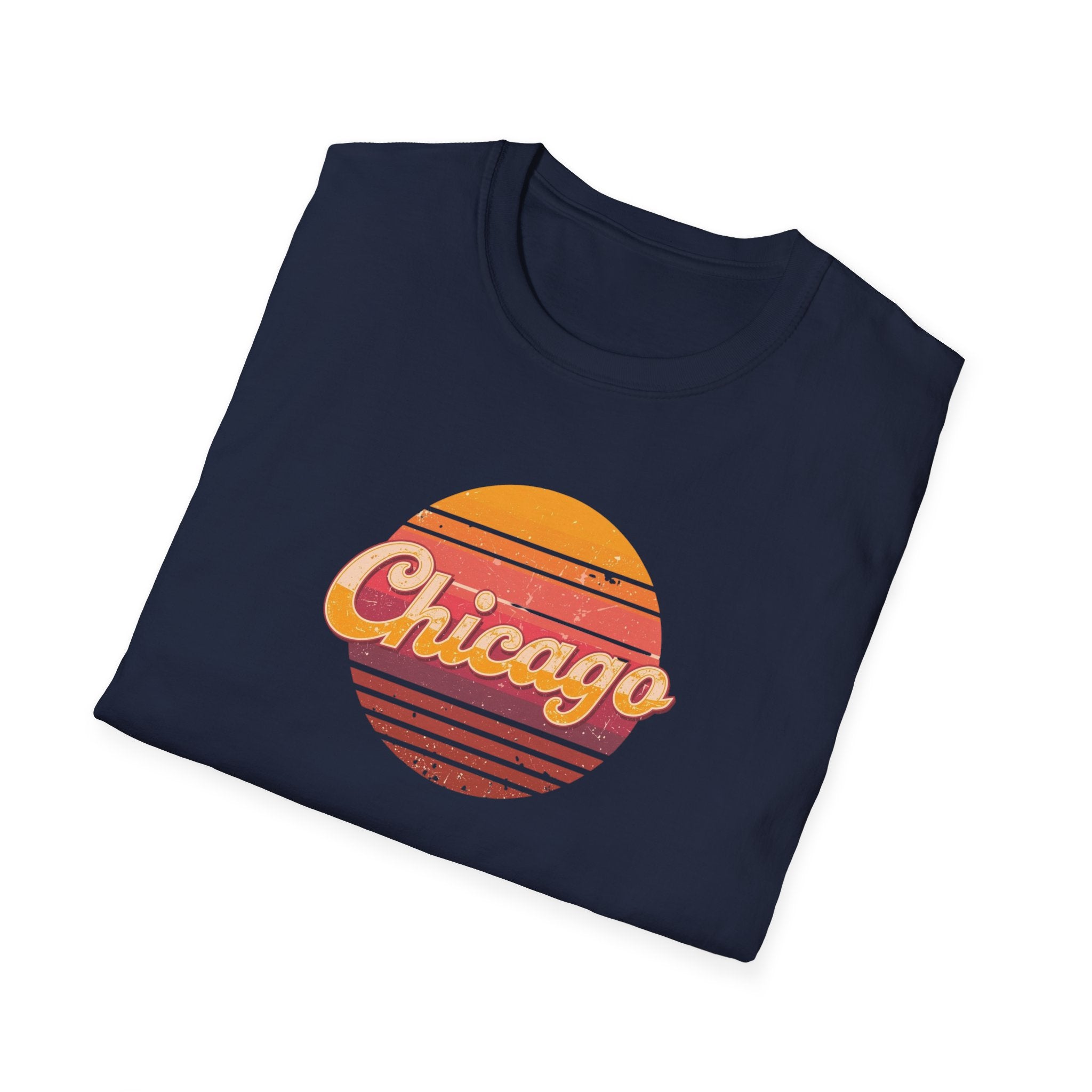 Chicago Retro Sunset T-Shirt | Vintage City Script Shirt