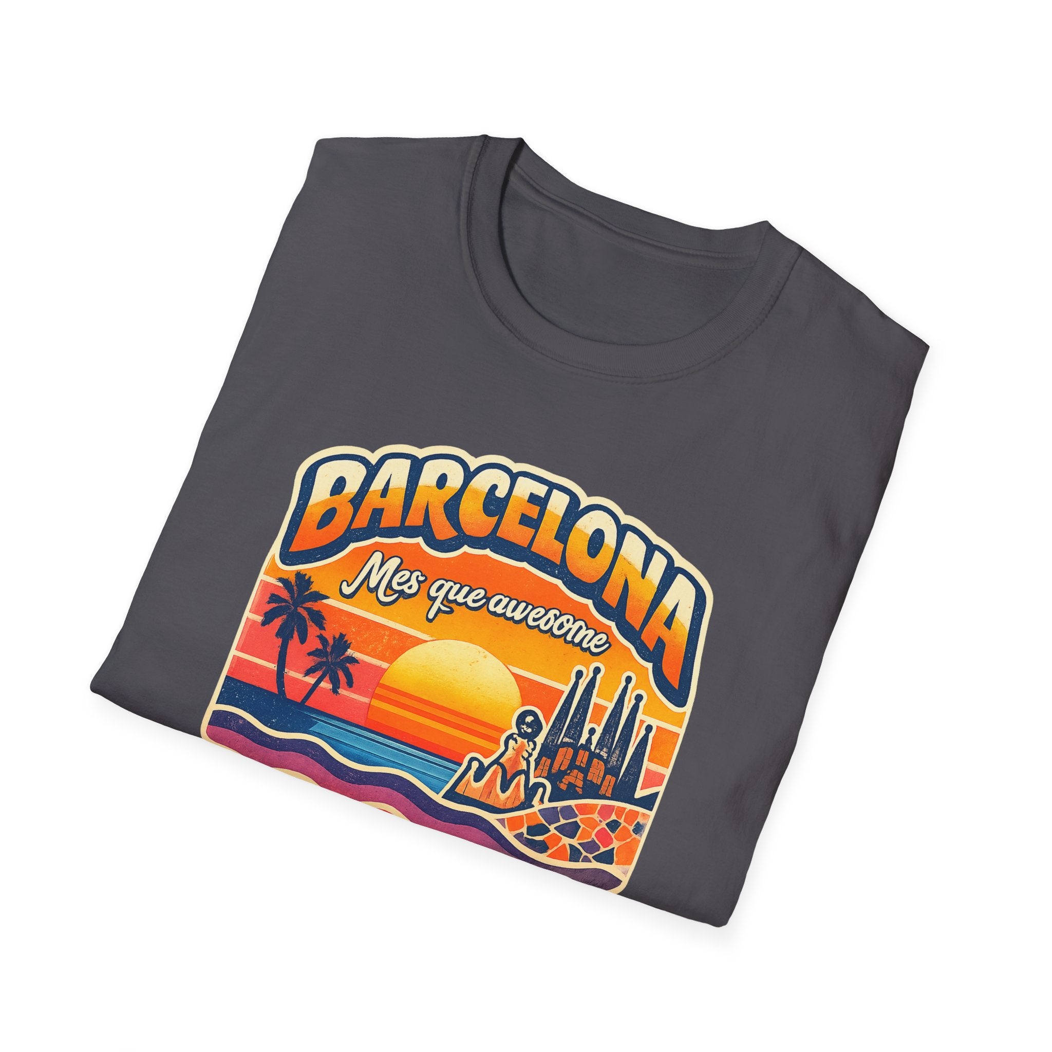 Barcelona Sunset Graphic T-Shirt — "Barcelona Más que un sueño" Vintage Beach Tee