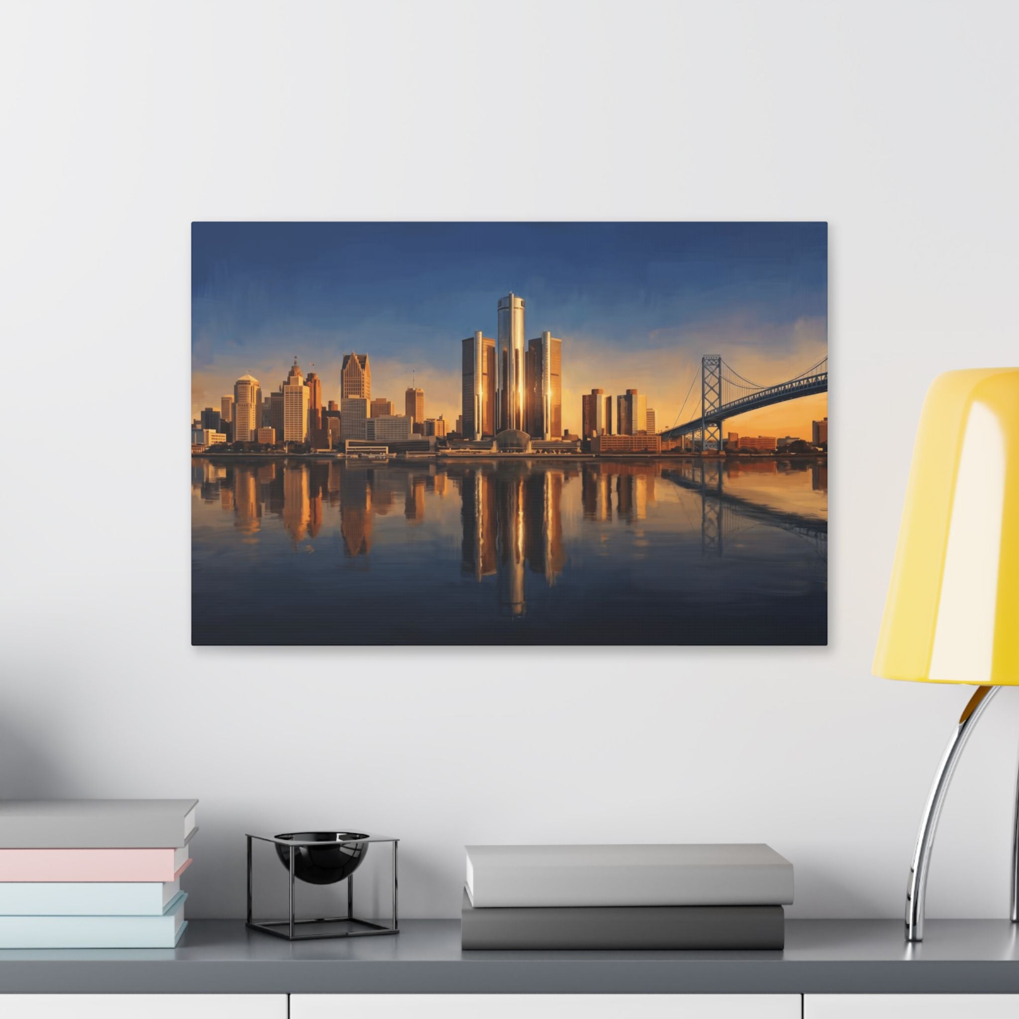 Detroit Skyline Canvas Print — Golden Hour Cityscape Wall Art