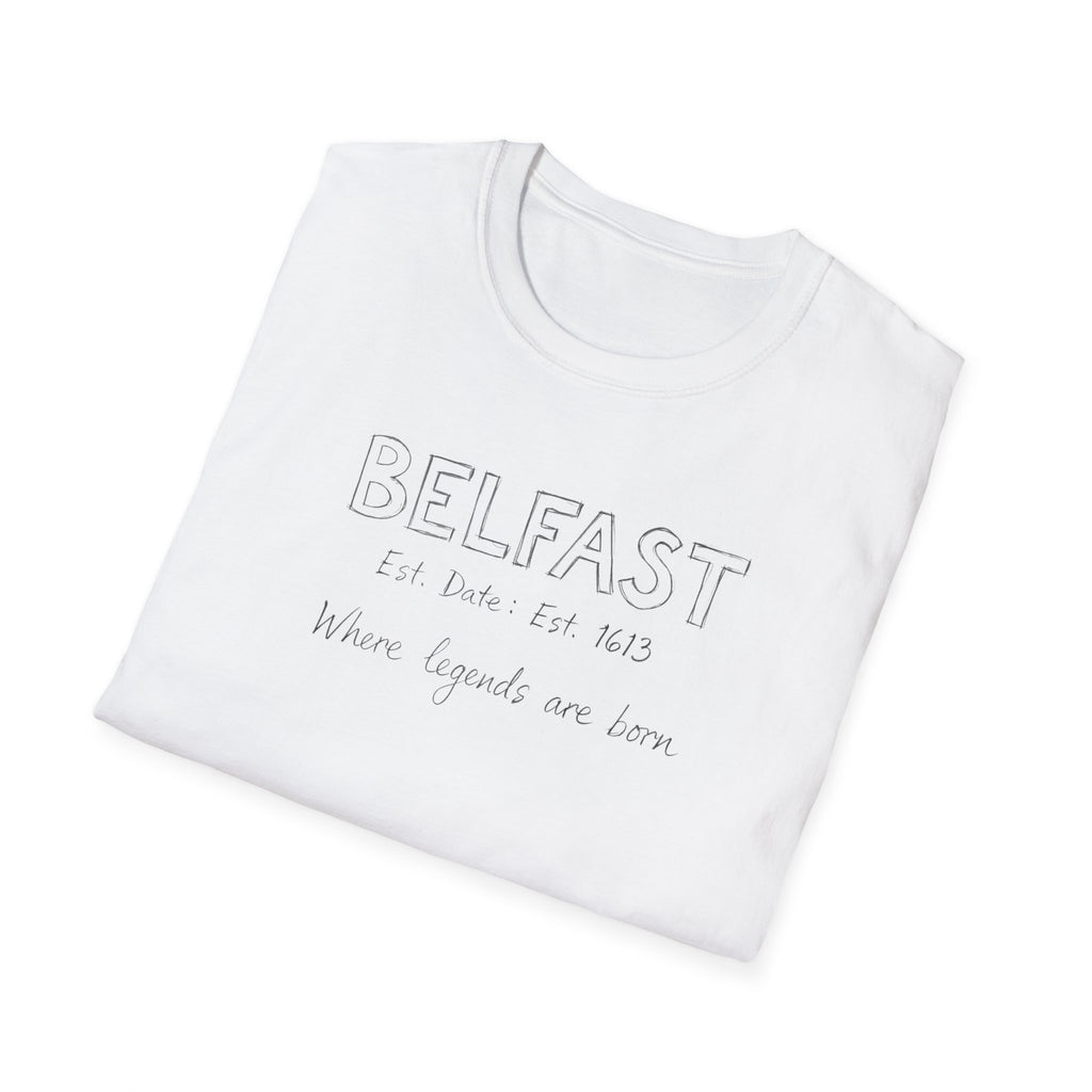 Belfast Handwritten Script T‑Shirt — 'Belfast: Let Love In' Minimal City Tee