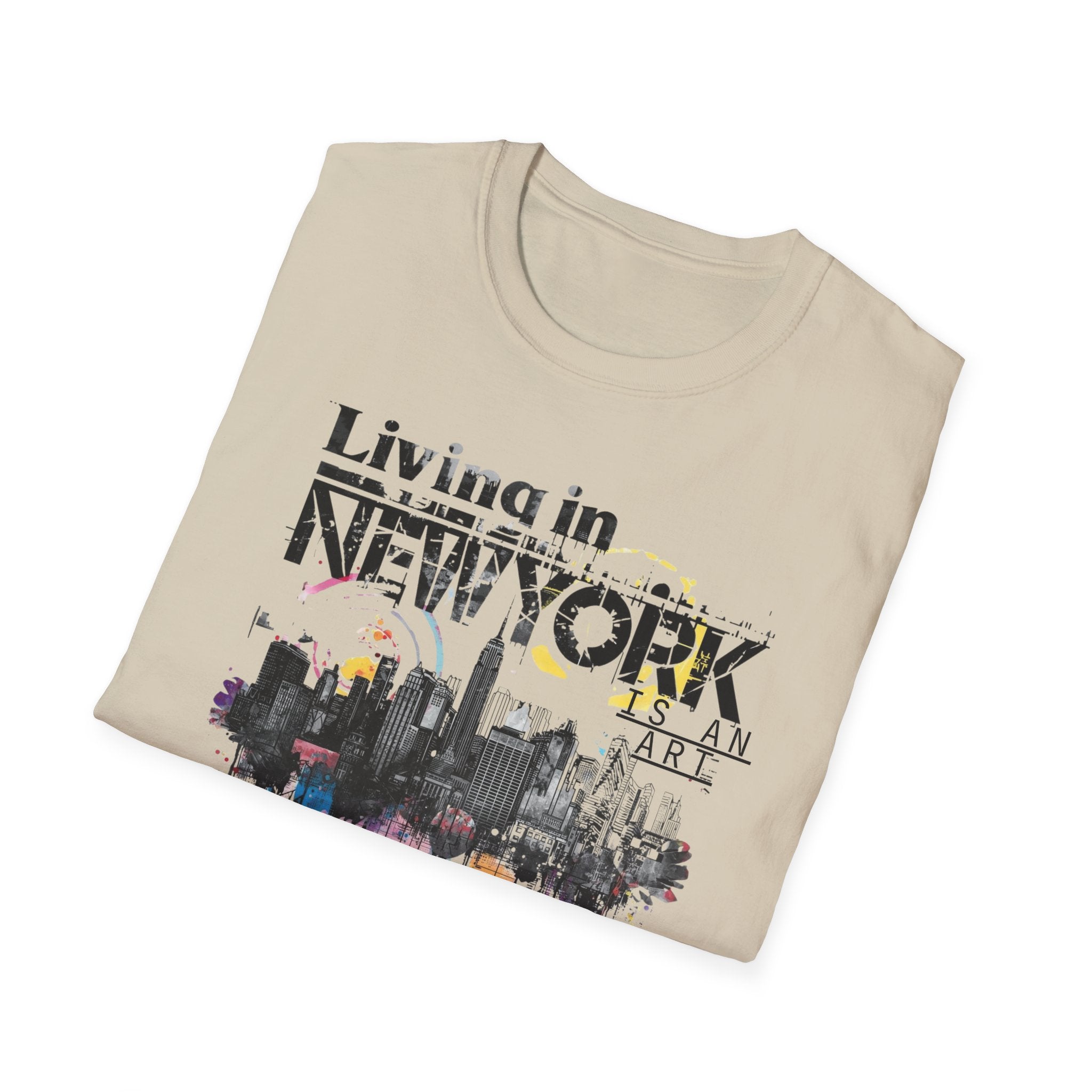 New York Skyline T-Shirt — 'Living in New York' Urban Watercolor Tee