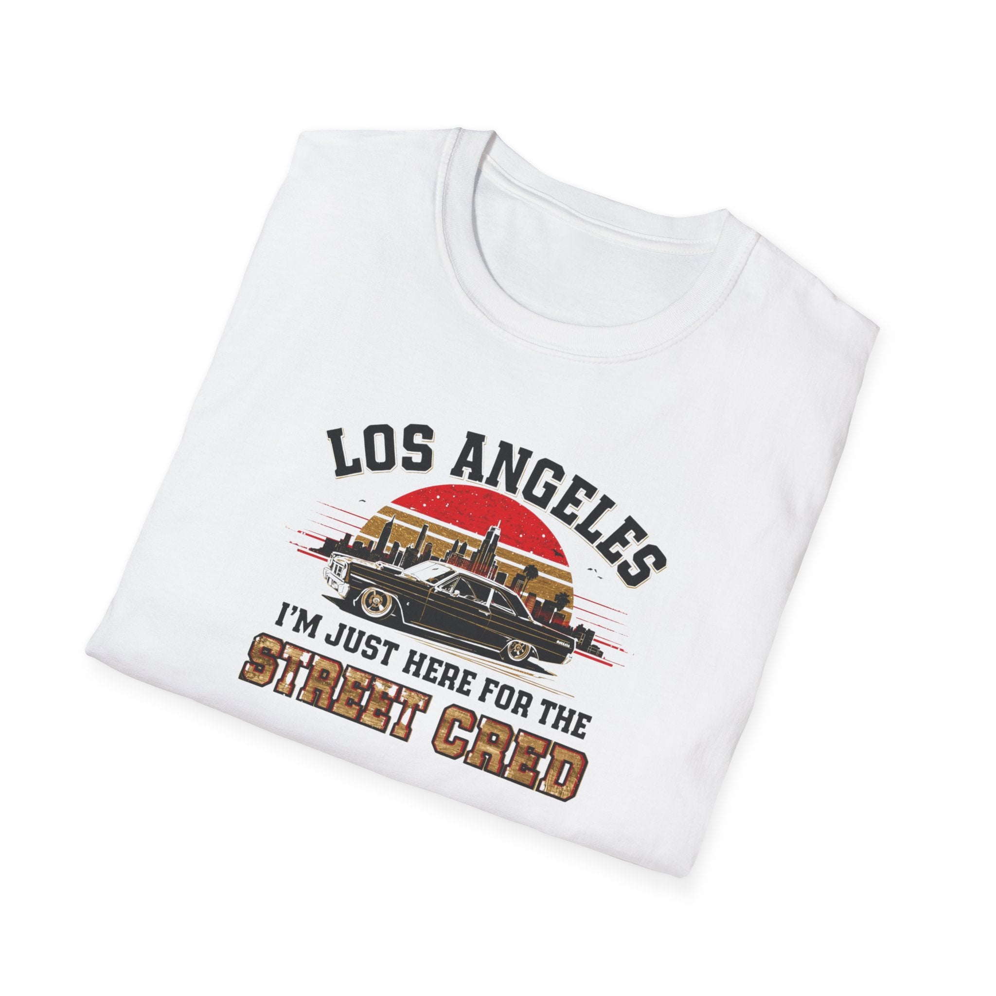 Los Angeles Vintage Sunset T-Shirt — "I’m Just Here for the Street Cred" Car Graphic