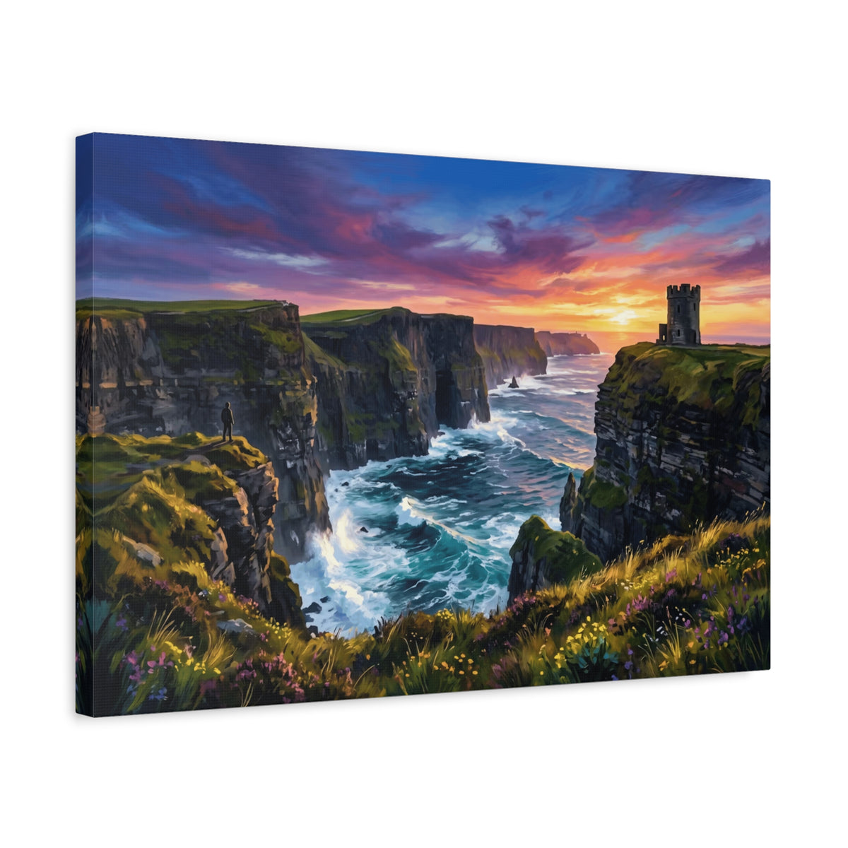 Cliffs of Moher - Ireland - Sunset Canvas Wall Art — Dramatic Coastal Landscape Stretched Canvas