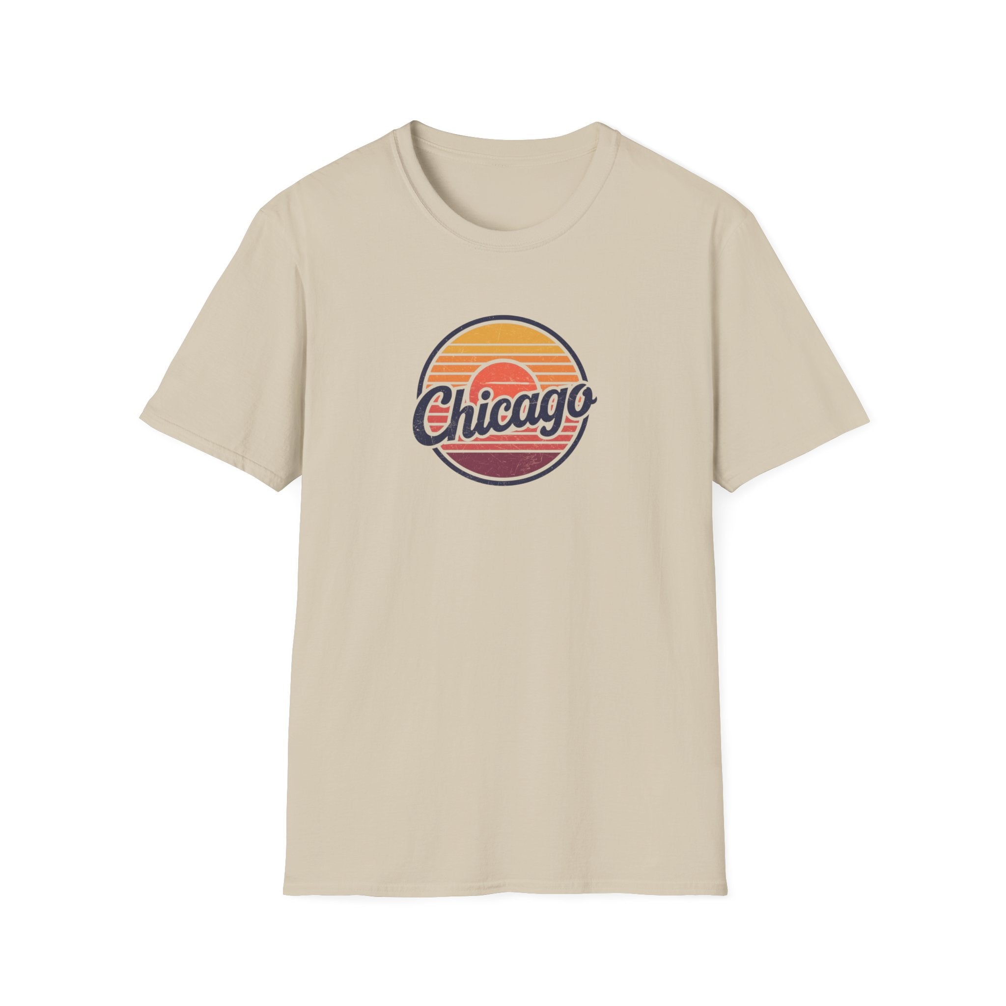 Chicago Retro Sunset T-Shirt | Vintage Script City Design