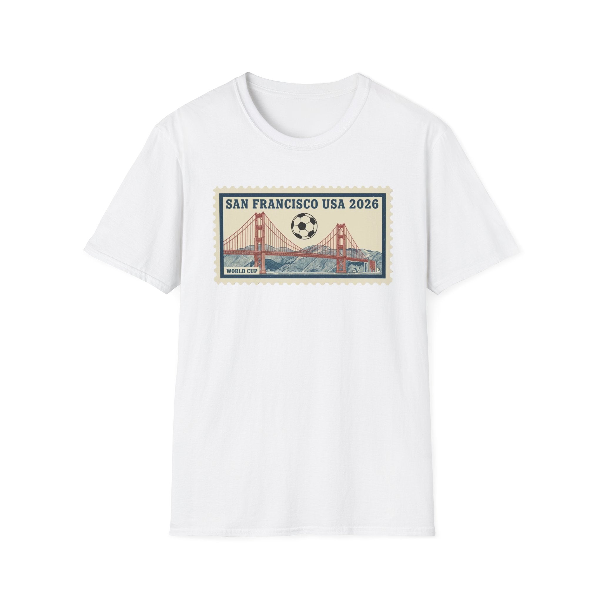 San Francisco 2026 Golden Gate Stamp T-Shirt — Vintage Soccer Postage Design