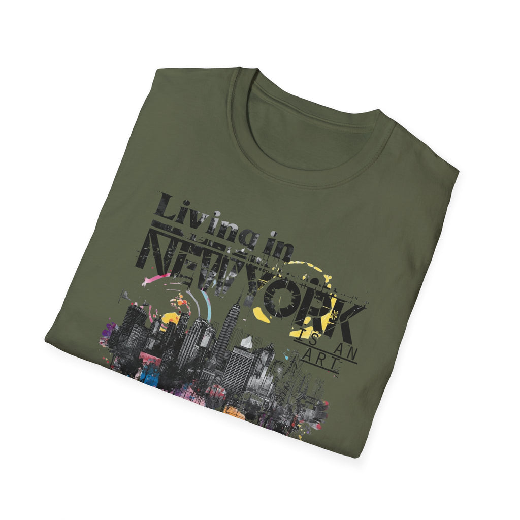 New York Skyline T-Shirt — 'Living in New York' Urban Watercolor Tee