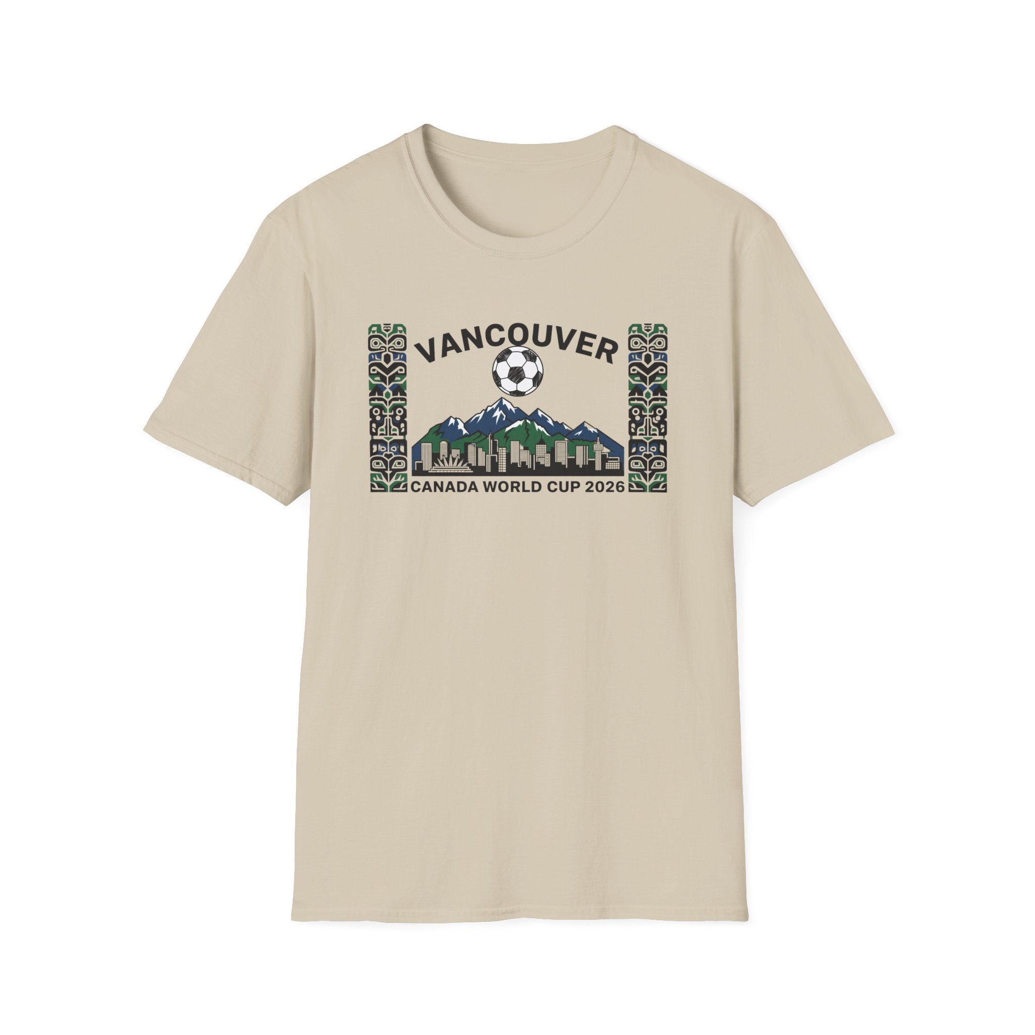 Vancouver Canada World Cup 2026 Soccer T-Shirt — City Skyline & Indigenous Pattern