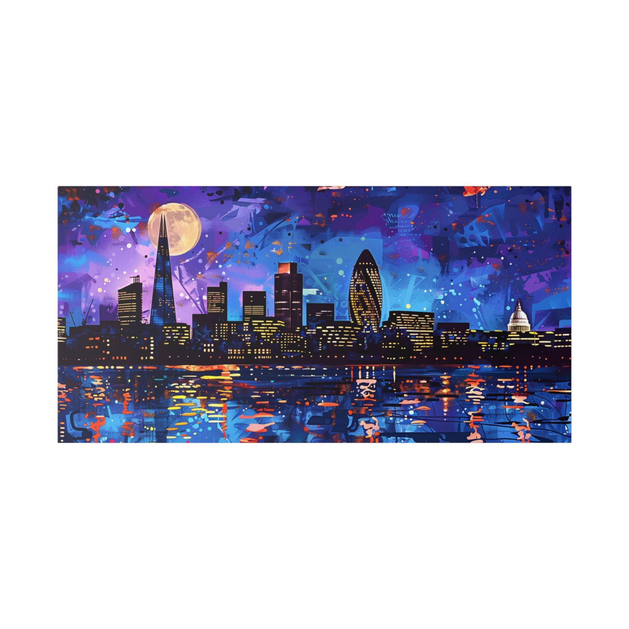 London Skyline Canvas Print – Vibrant Night Cityscape Stretched Wall Art