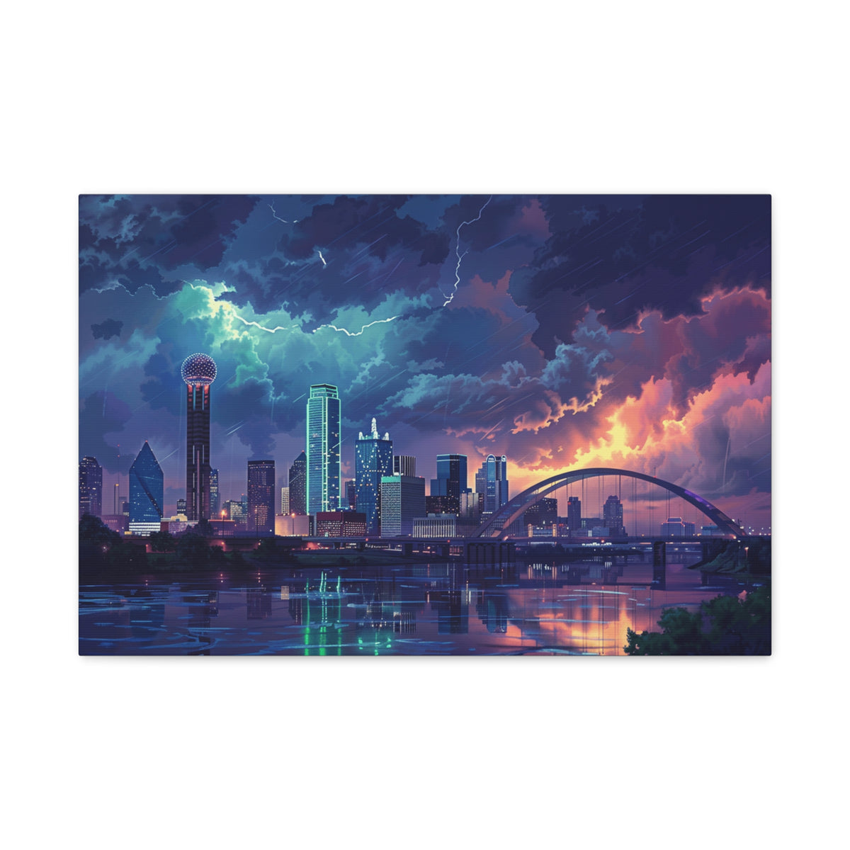 Dallas Cityscape Canvas Print — Stormy Sunset Skyline Wall Art