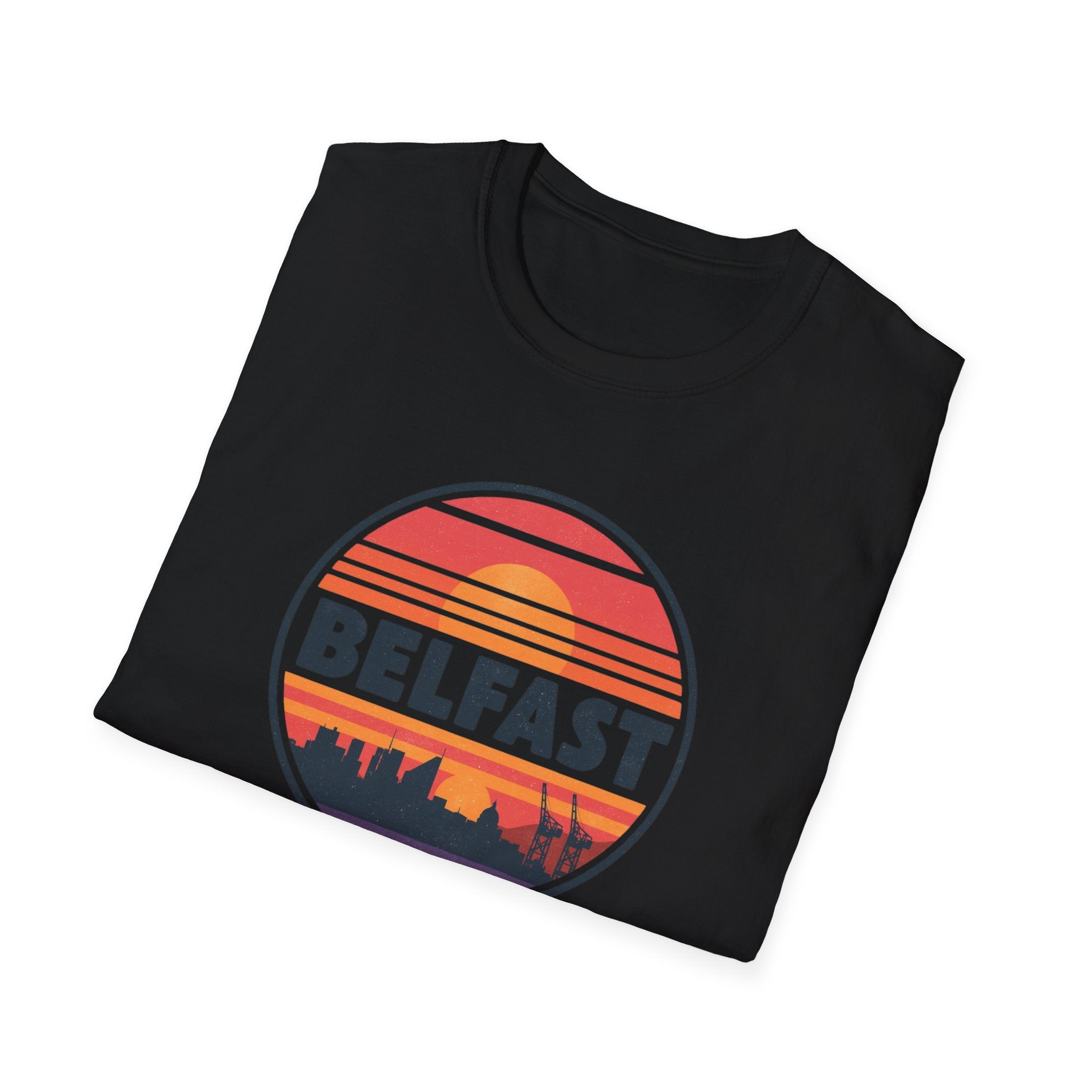 Belfast Sunset T-Shirt — Retro Skyline Graphic Tee