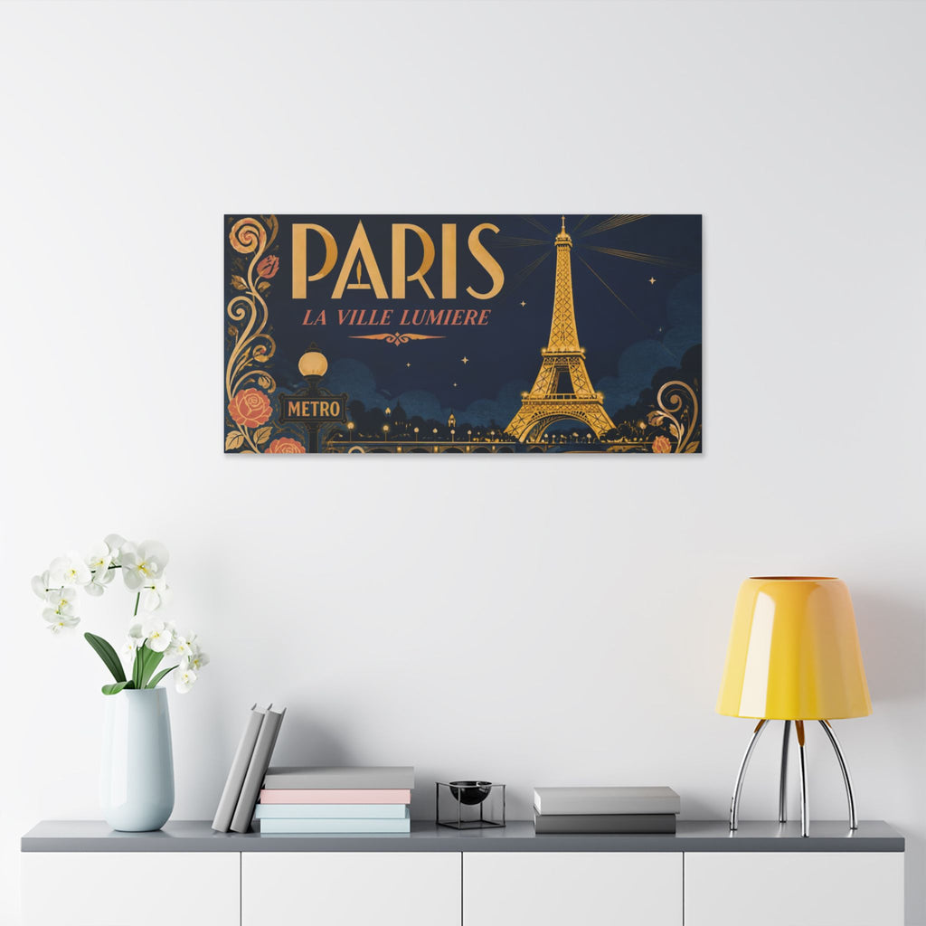 Paris La Ville Lumière Stretched Canvas Wall Art – Vintage Eiffel Tower Print