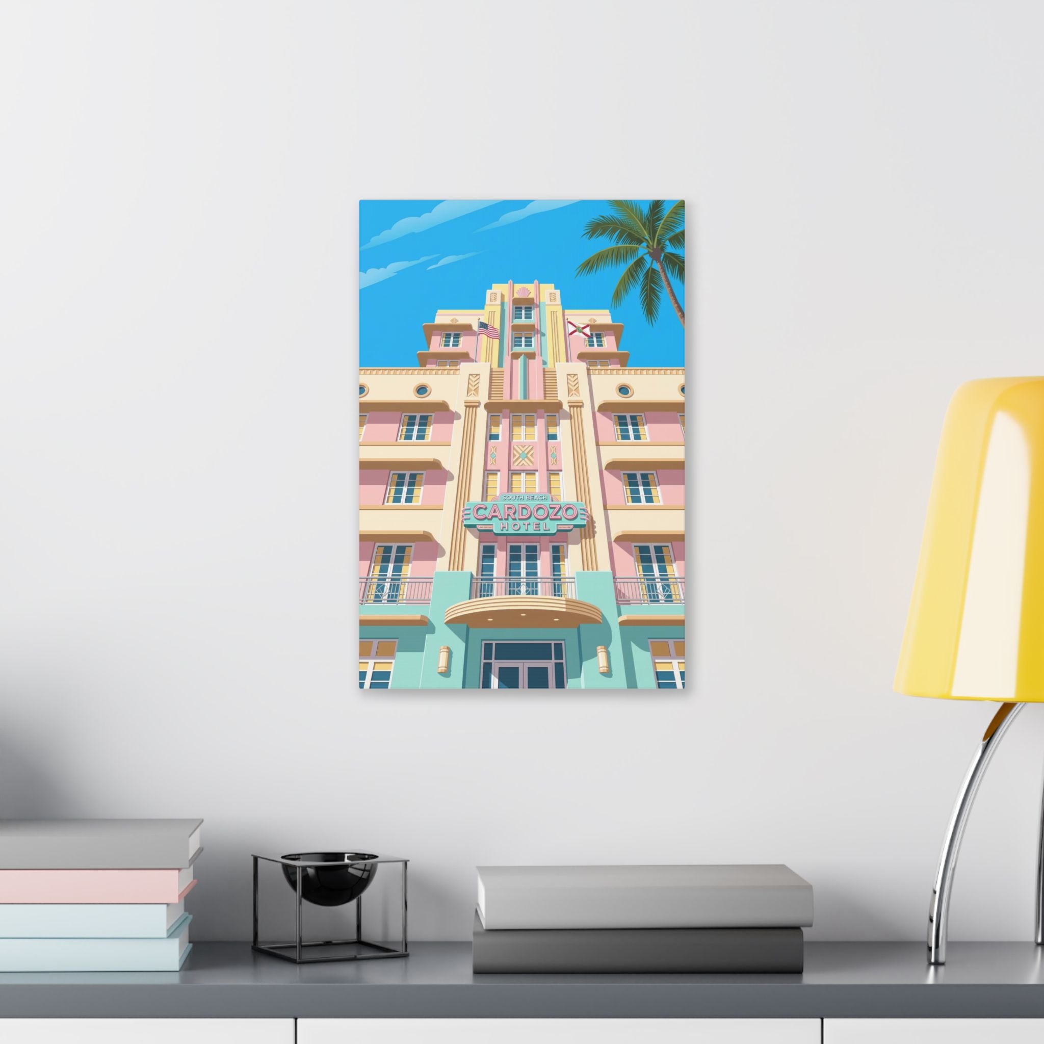 Art Deco Beach Hotel Canvas — Miami Palm Retro Stretched Wall Art
