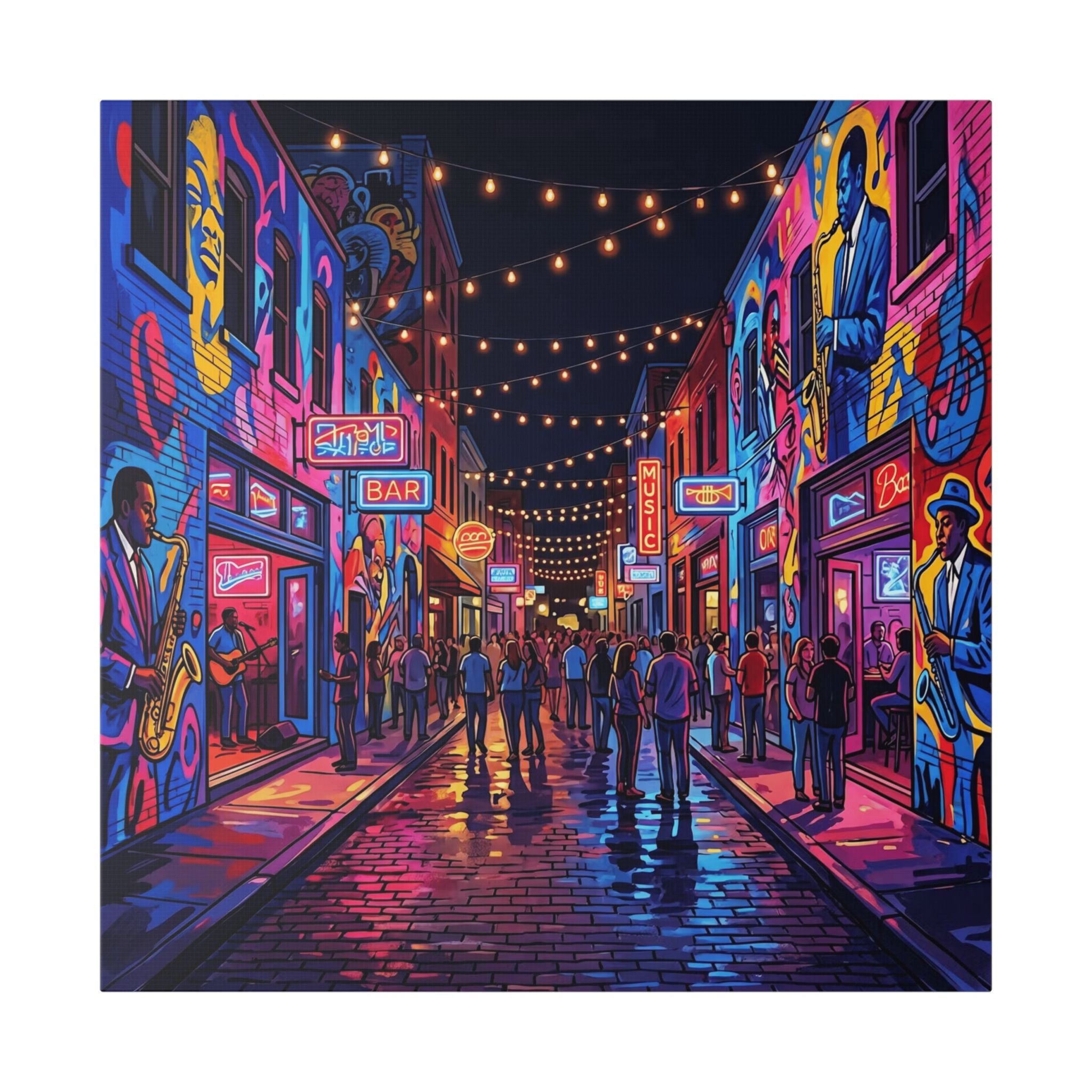 Dallas Deep Ellum Street - Neon Nightlife Street Canvas — Vibrant Urban Alley Wall Art