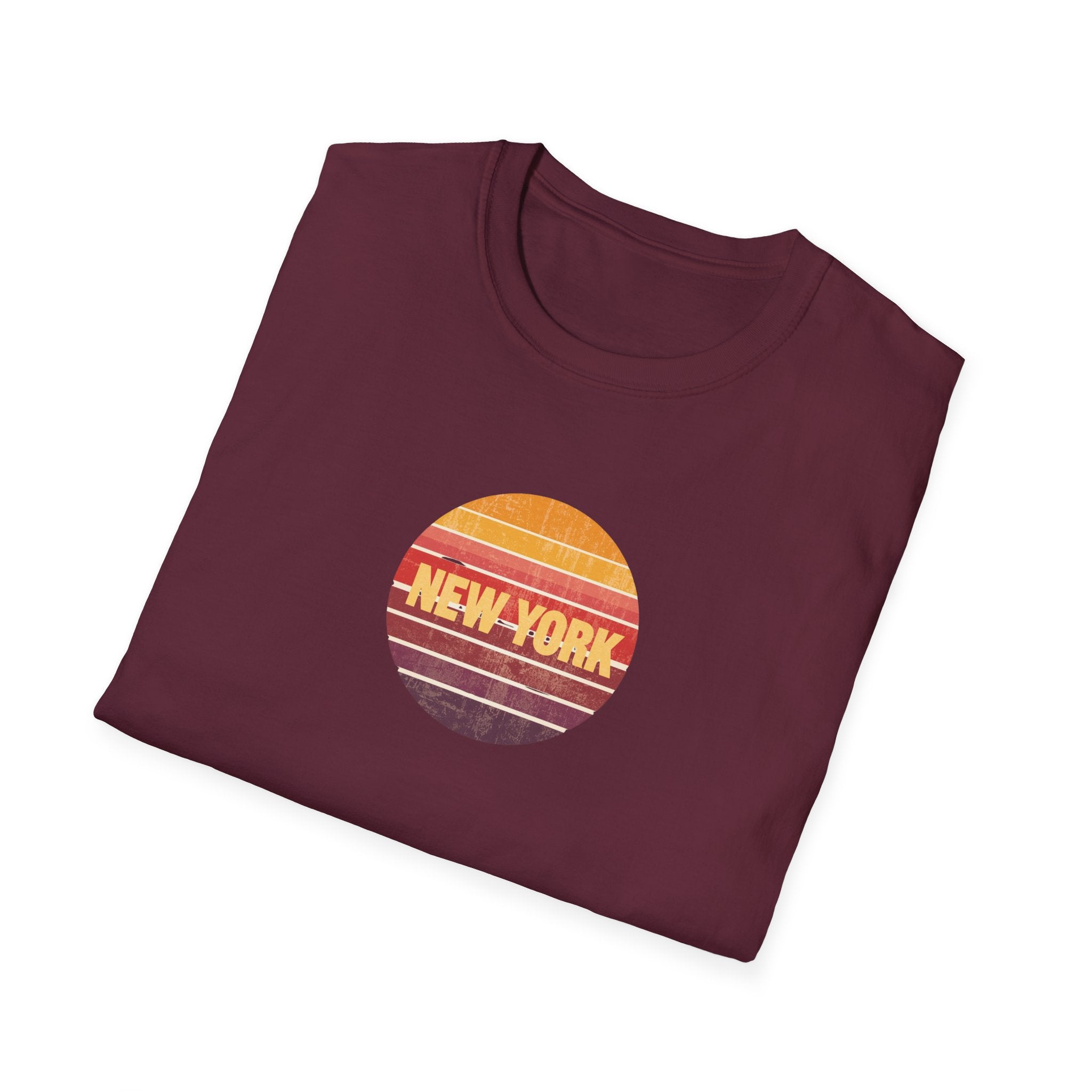 Retro Sunset New York T-Shirt | Vintage Striped City Graphic