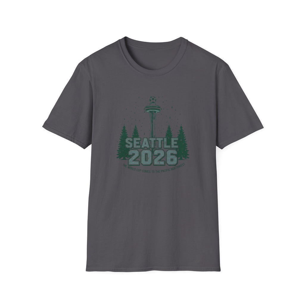 Seattle 2026 Souvenir T-Shirt — Space Needle & Pine Trees Travel Tee