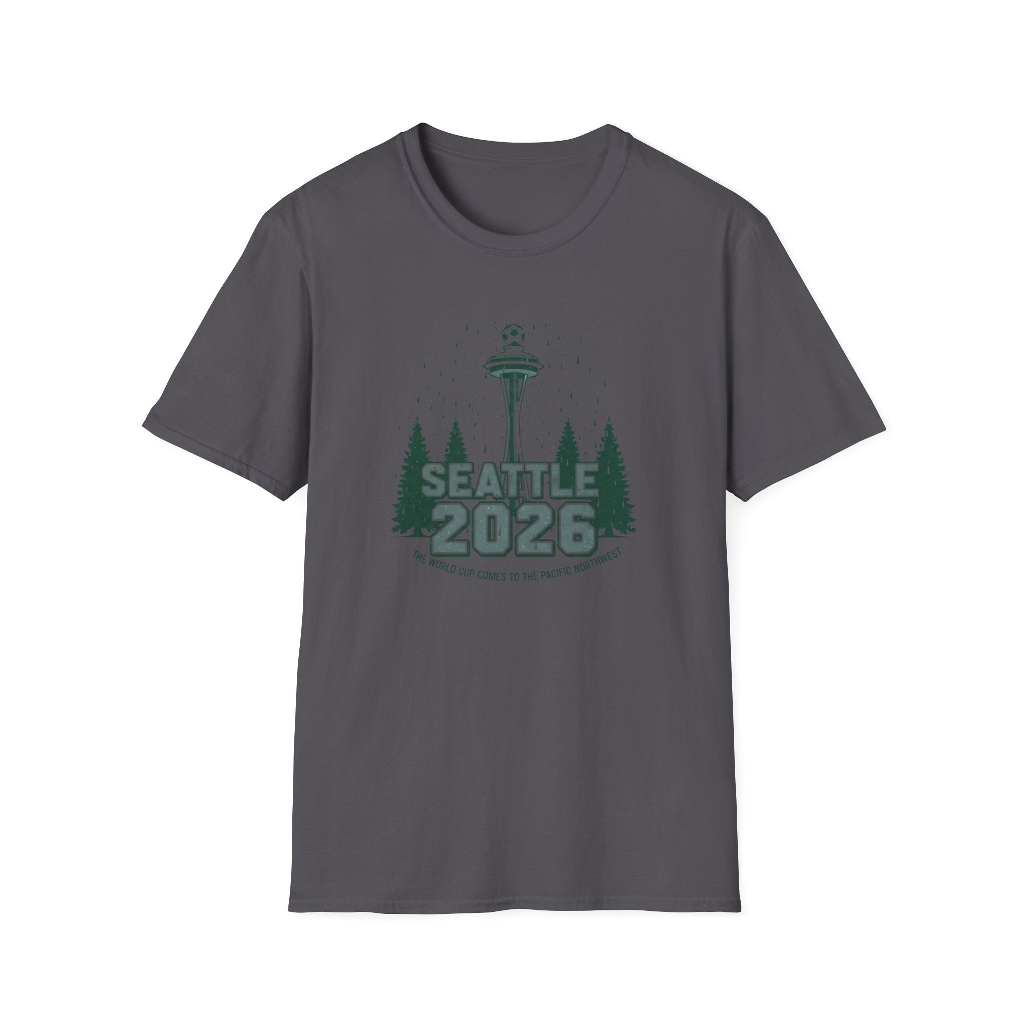 Seattle 2026 Souvenir T-Shirt — Space Needle & Pine Trees Travel Tee
