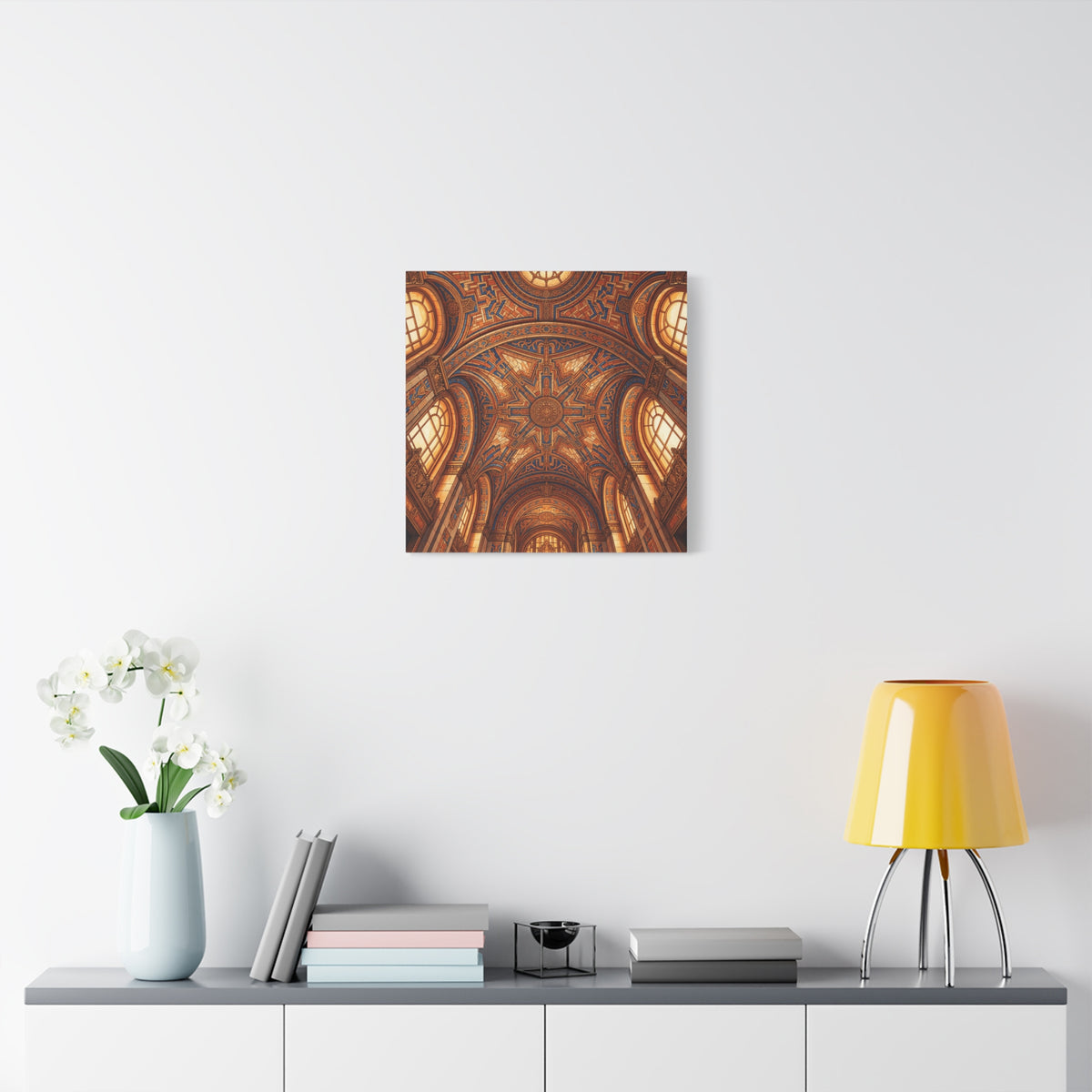 Architectural Ceiling Art Canvas — Ornate Golden Cathedral Interior Print - Detroit
