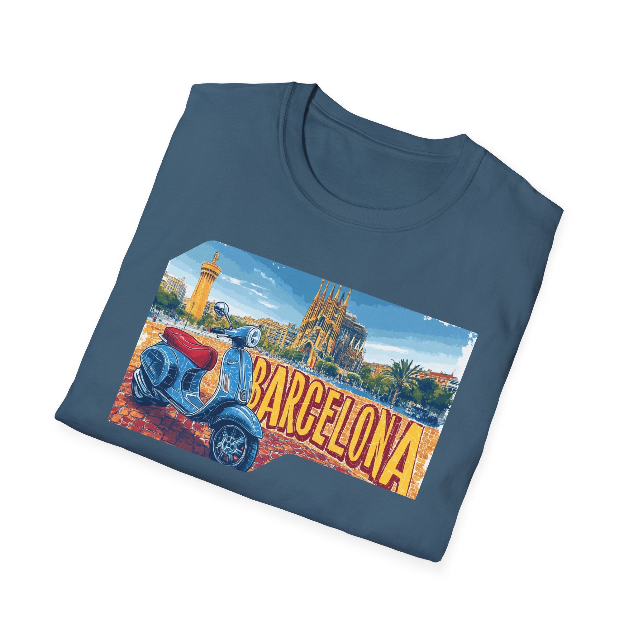 Barcelona Vintage Scooter T-Shirt | City Skyline Travel Souvenir