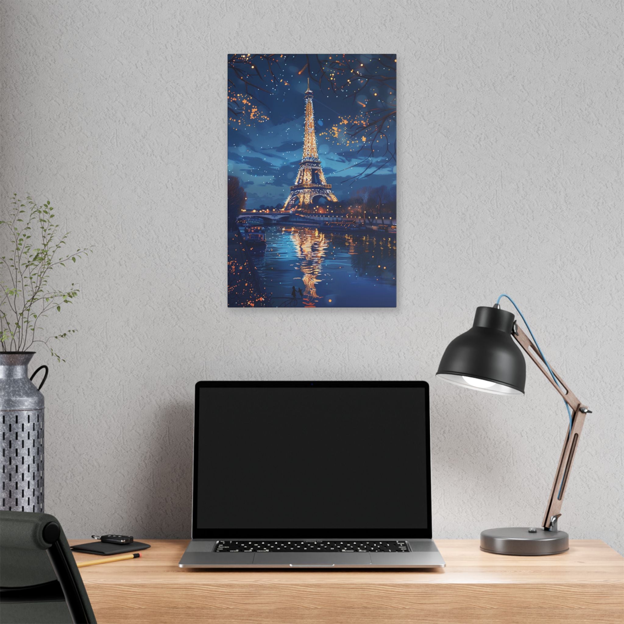 Eiffel Tower Night Canvas — Paris Skyline Stretched Wall Art