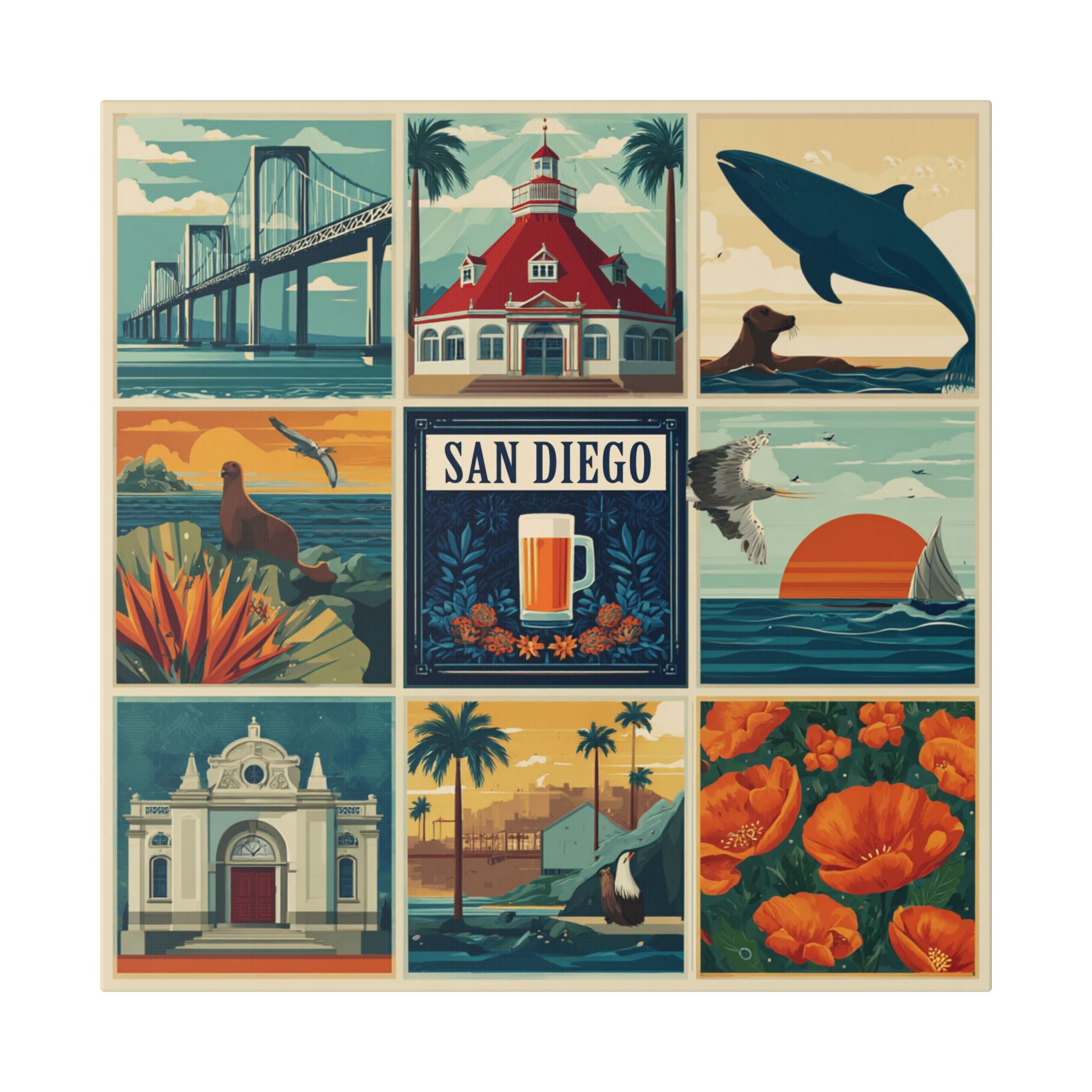 San Diego Vintage Collage Canvas