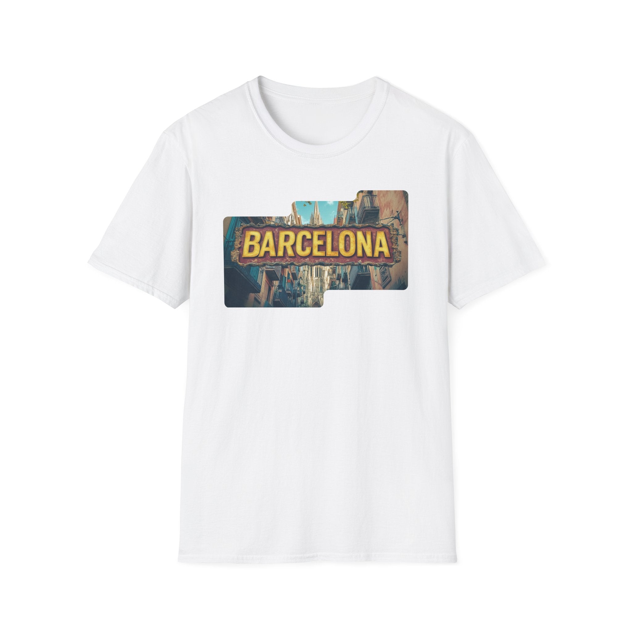 Barcelona Cityscape T-Shirt | Vintage Sign Travel Tee
