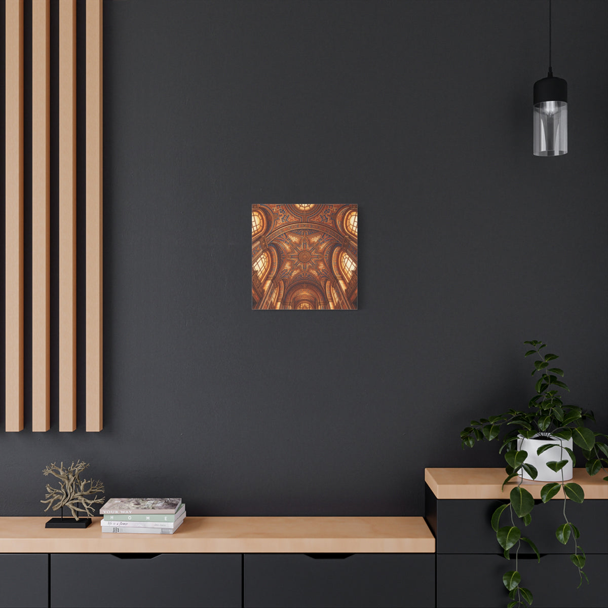 Architectural Ceiling Art Canvas — Ornate Golden Cathedral Interior Print - Detroit