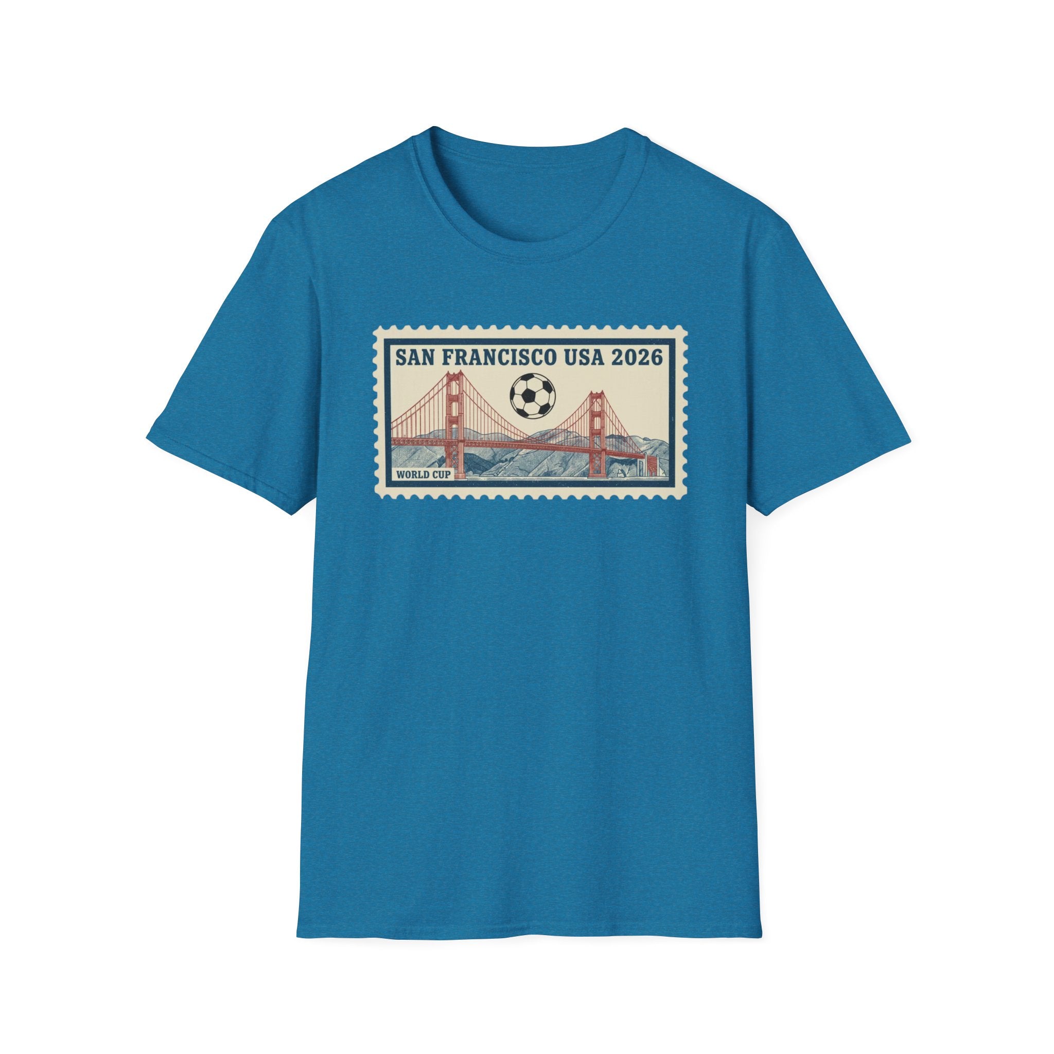 San Francisco 2026 Golden Gate Stamp T-Shirt — Vintage Soccer Postage Design
