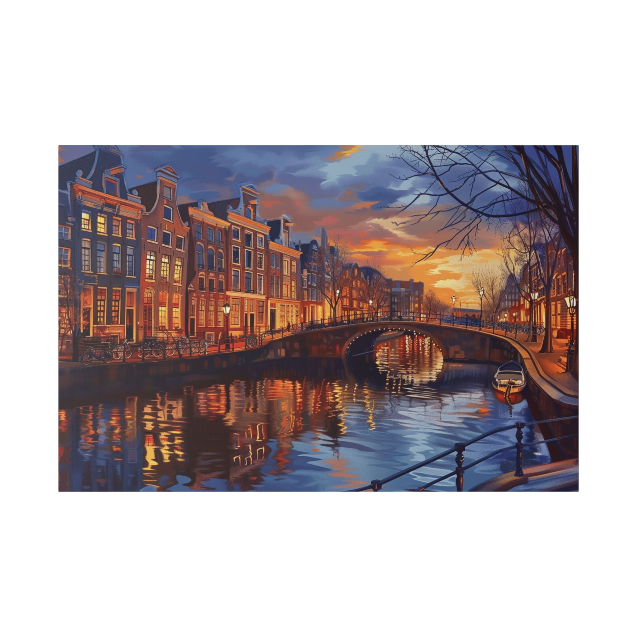 Amsterdam Canal Evening Canvas Print — Sunset Cityscape Wall Art