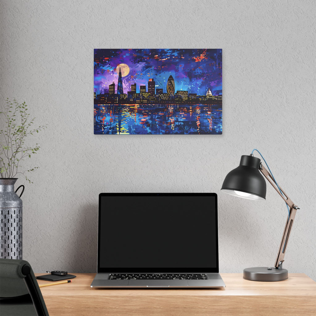 London Skyline Canvas Print – Vibrant Night Cityscape Stretched Wall Art