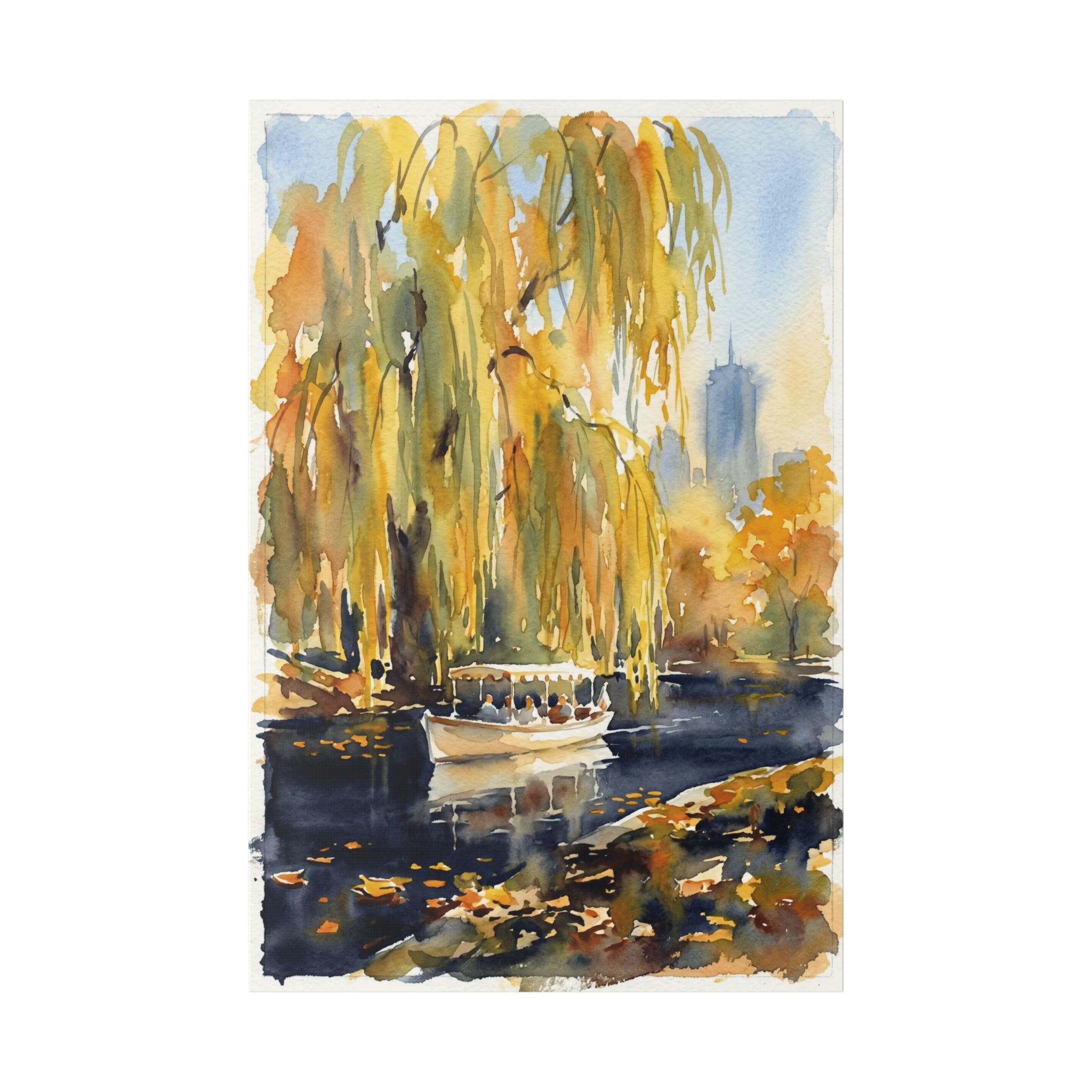 Boston Public Garden - New England - Hancock Tower - Autumn Willow Boat Canvas