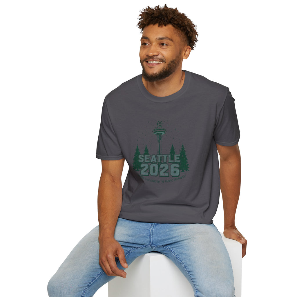 Seattle 2026 Souvenir T-Shirt — Space Needle & Pine Trees Travel Tee