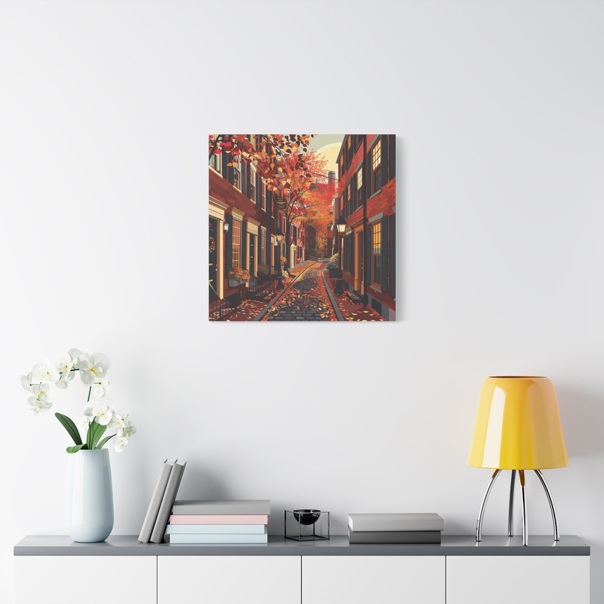 Boston Beacon Hill - New England - Acorn Street - Autumn Cobblestone Alley Stretched Canvas