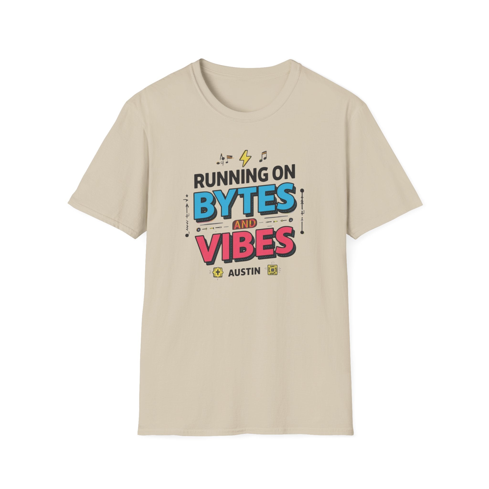 Running on Bytes and Vibes T-Shirt — Retro Tech Austin Graphic Tee