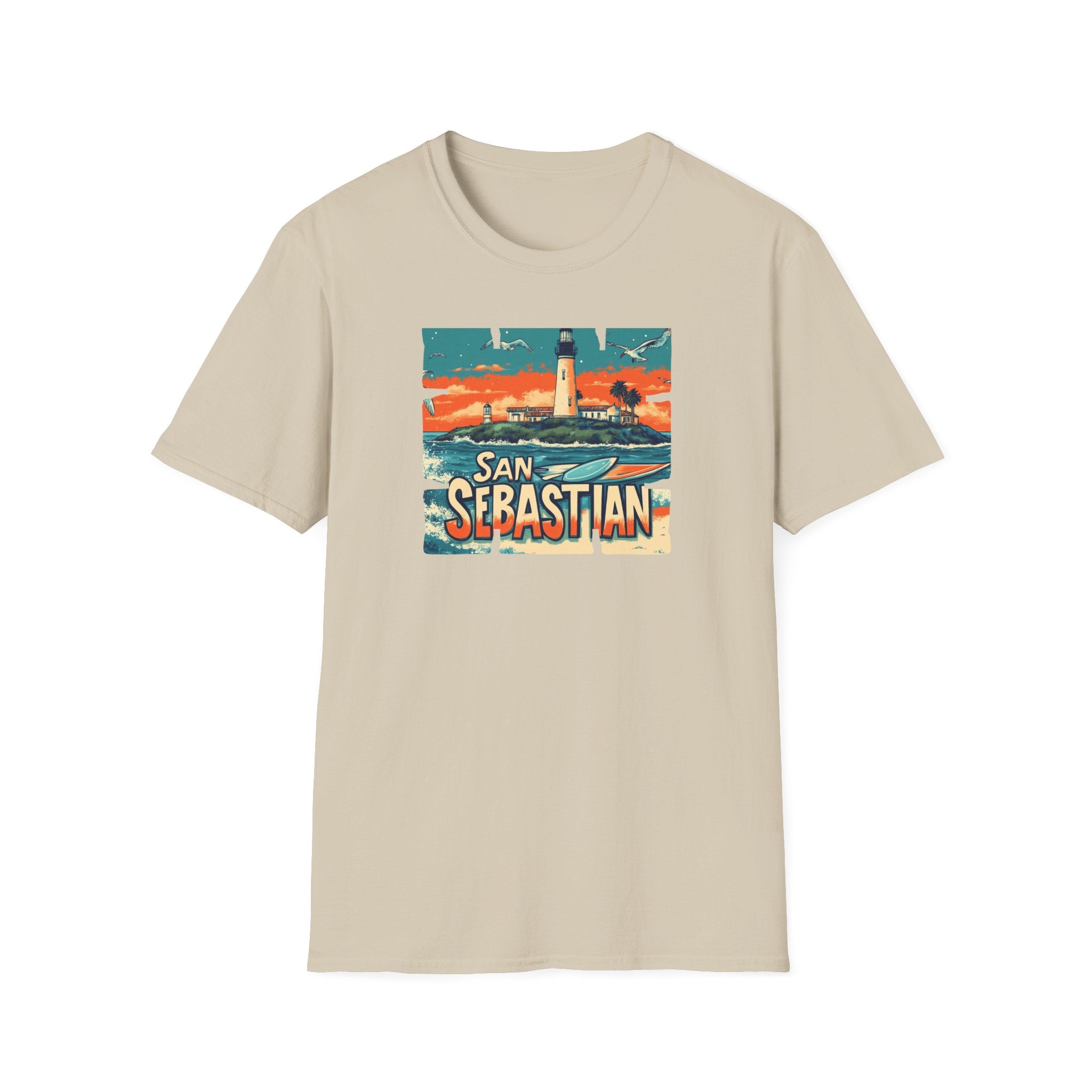 San Sebastian Lighthouse Vintage Poster T-Shirt | Coastal Travel Tee