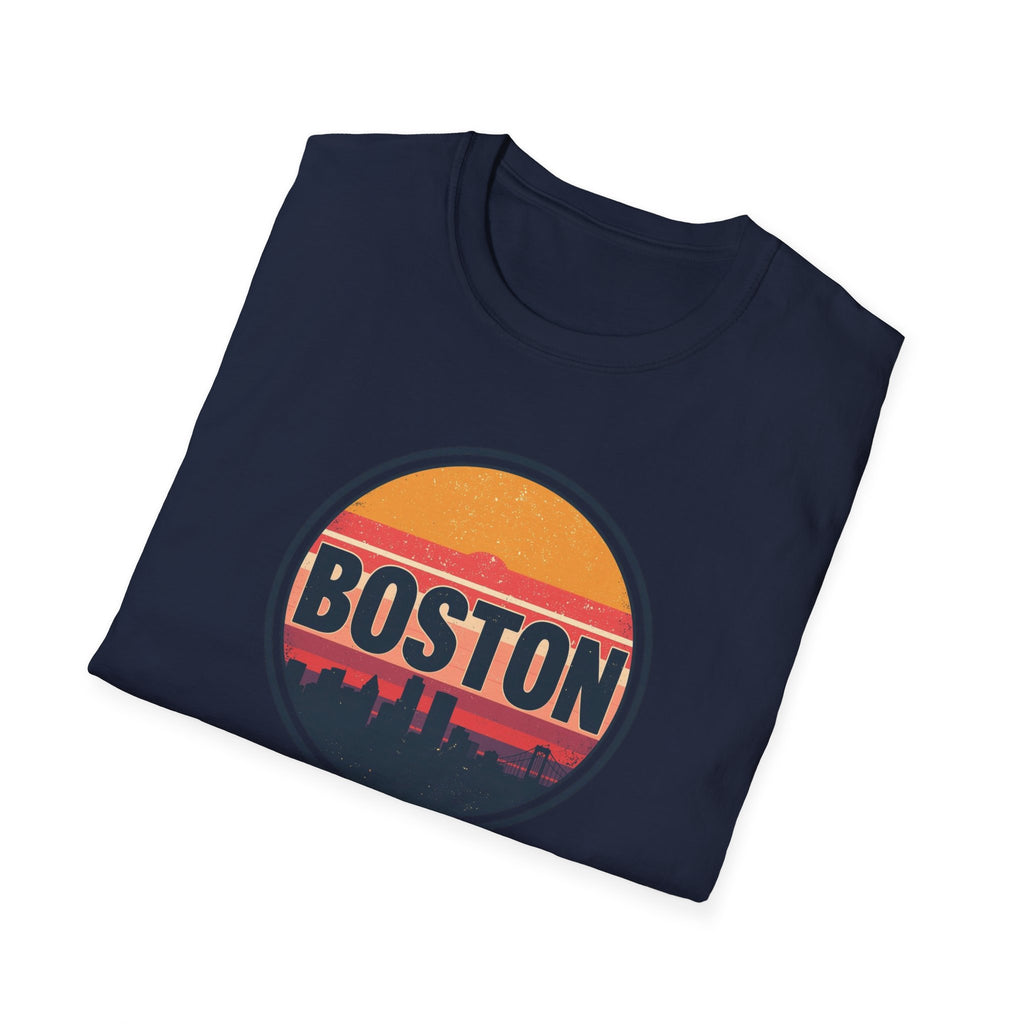 Boston Skyline Circle T‑Shirt — Retro Sunset City Graphic