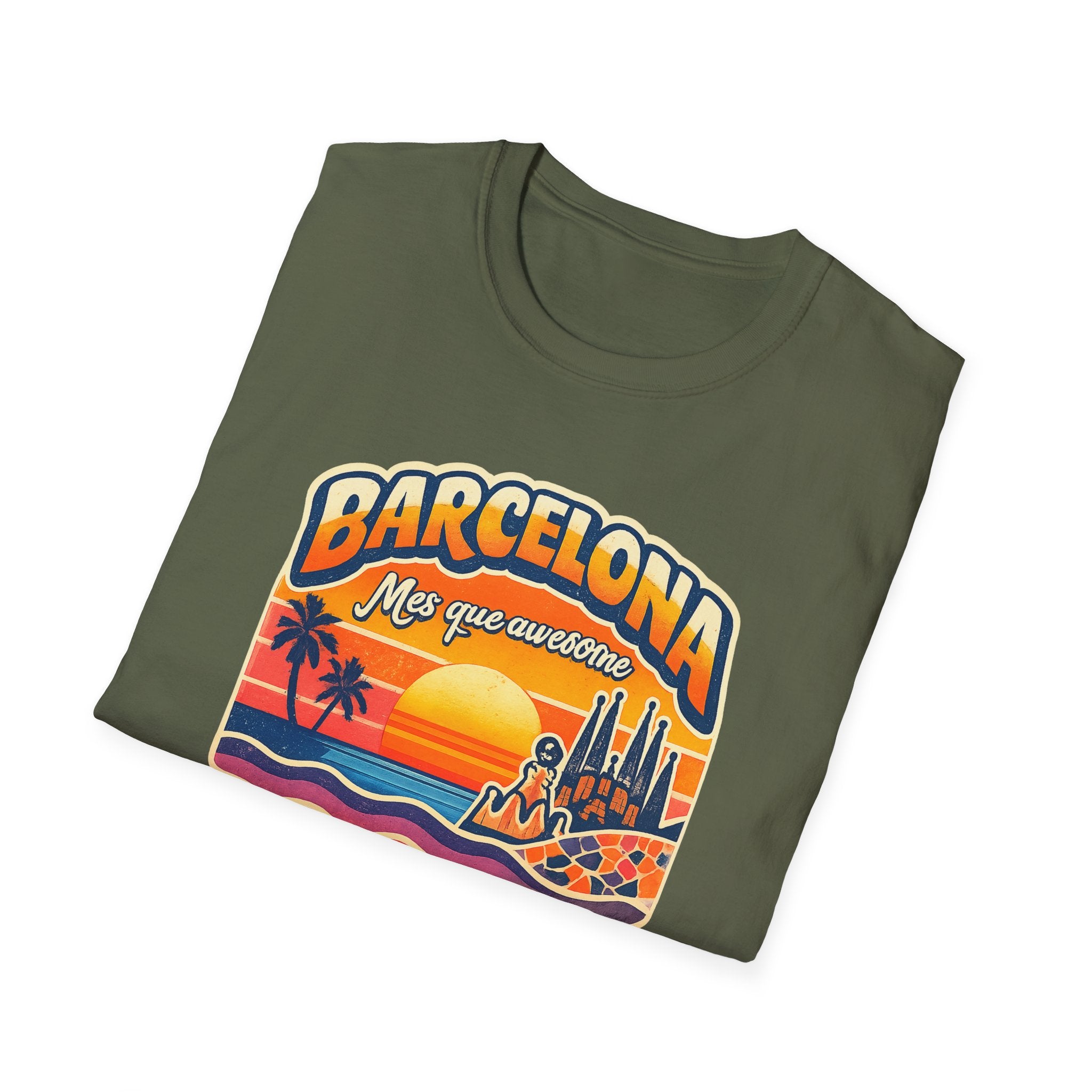 Barcelona Sunset Graphic T-Shirt — "Barcelona Más que un sueño" Vintage Beach Tee