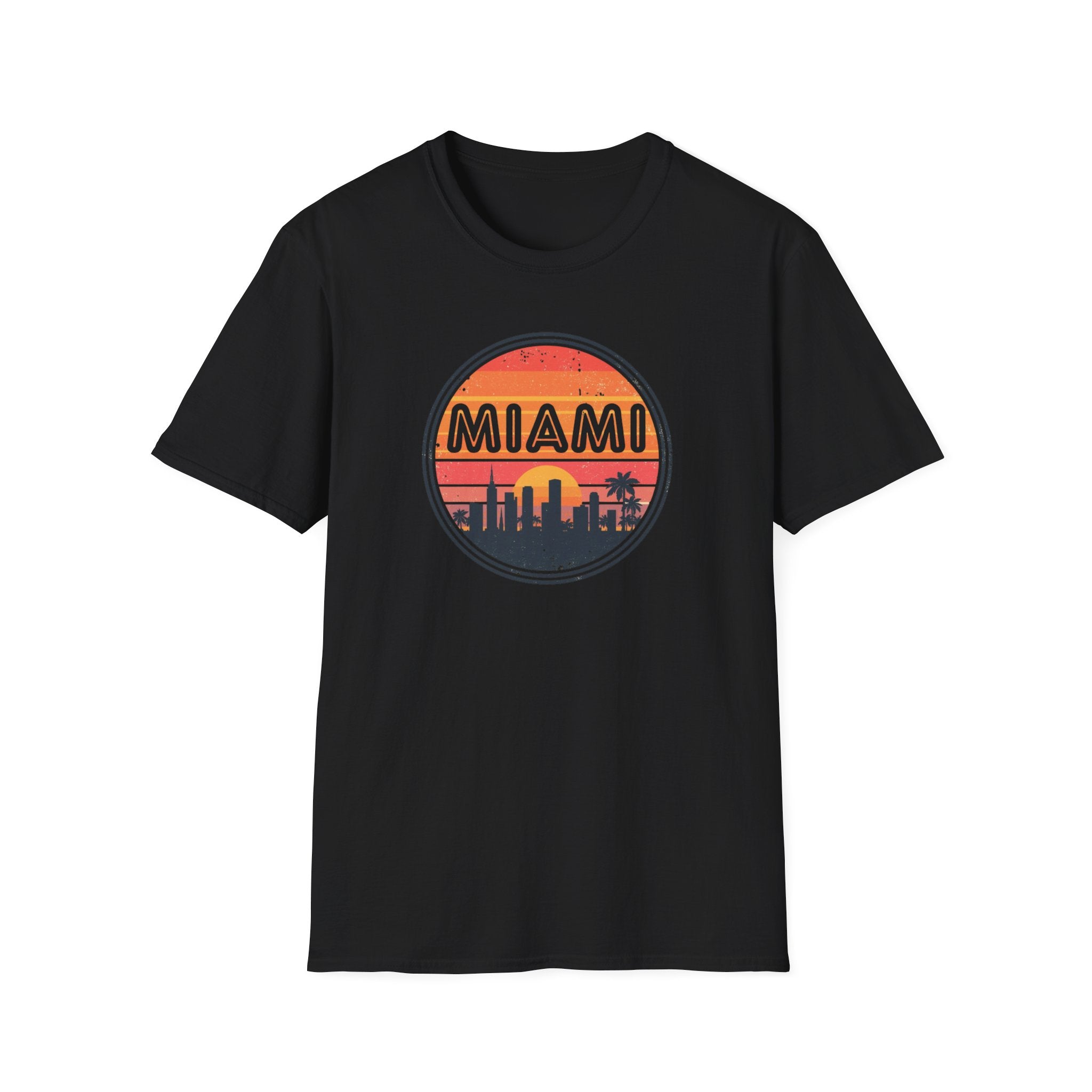 Miami Sunset T‑Shirt — Retro Beach Skyline Tee
