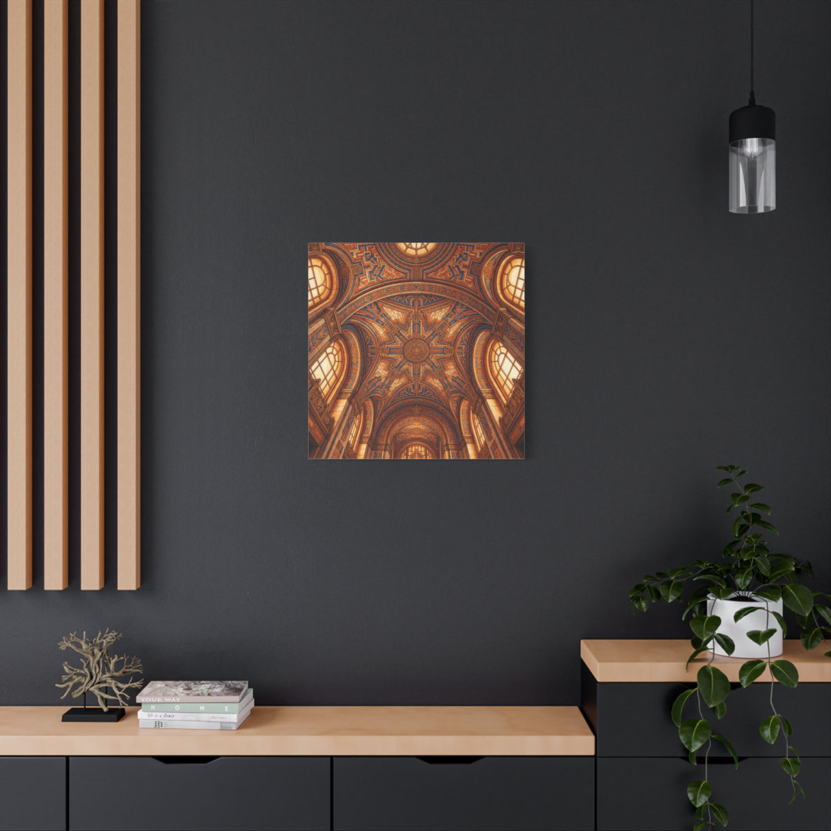 Architectural Ceiling Art Canvas — Ornate Golden Cathedral Interior Print - Detroit