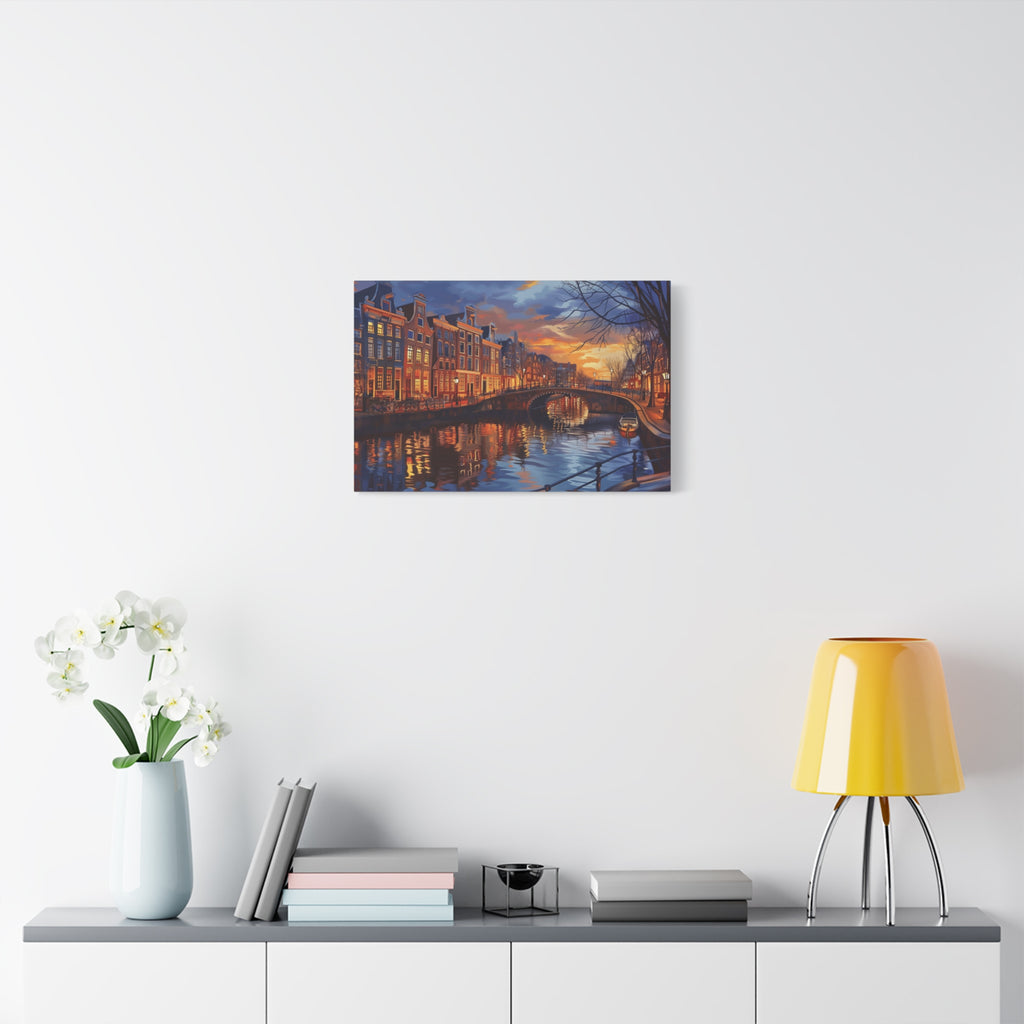 Amsterdam Canal Evening Canvas Print — Sunset Cityscape Wall Art