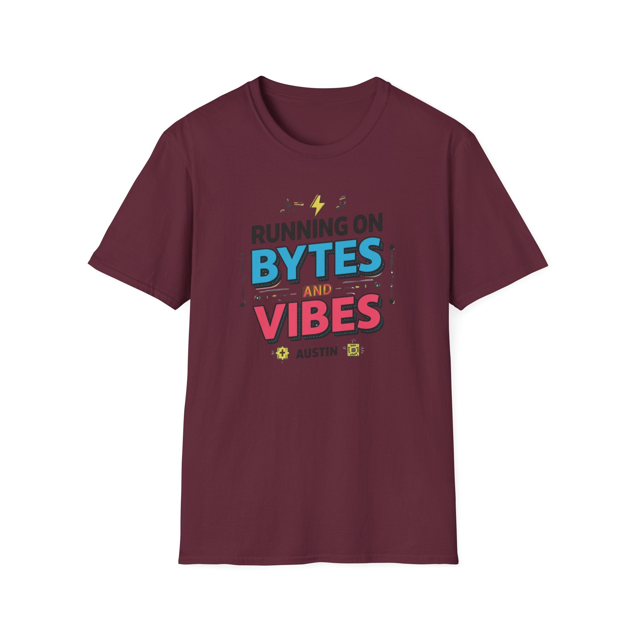 Running on Bytes and Vibes T-Shirt — Retro Tech Austin Graphic Tee