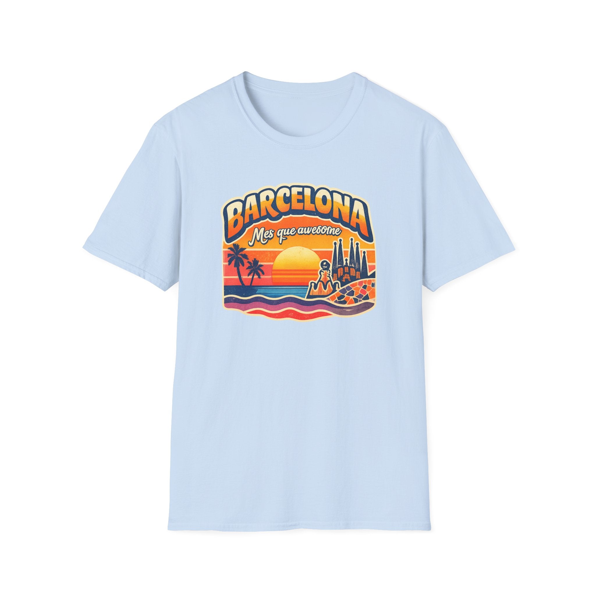 Barcelona Sunset Graphic T-Shirt — "Barcelona Más que un sueño" Vintage Beach Tee