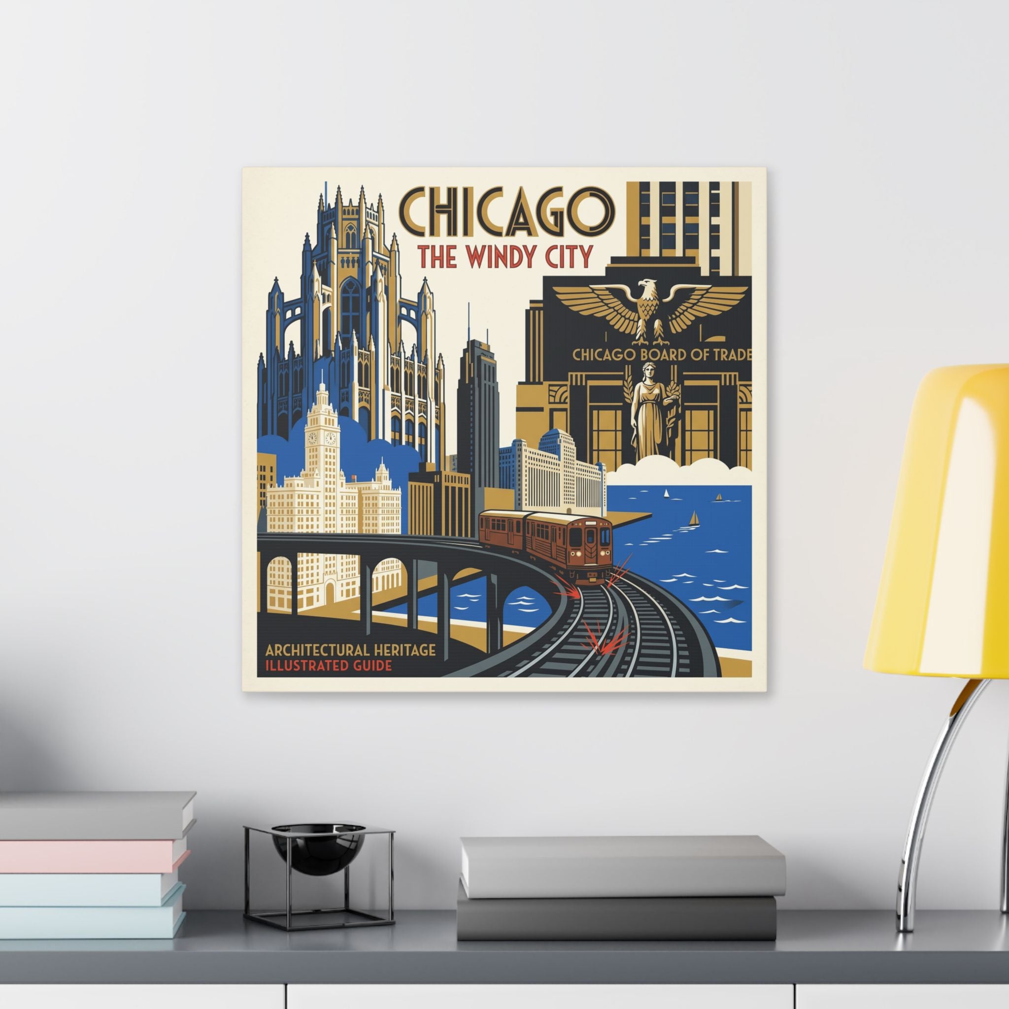 Chicago Vintage Travel Canvas – “Chicago The Windy City” Stretched Wall Art