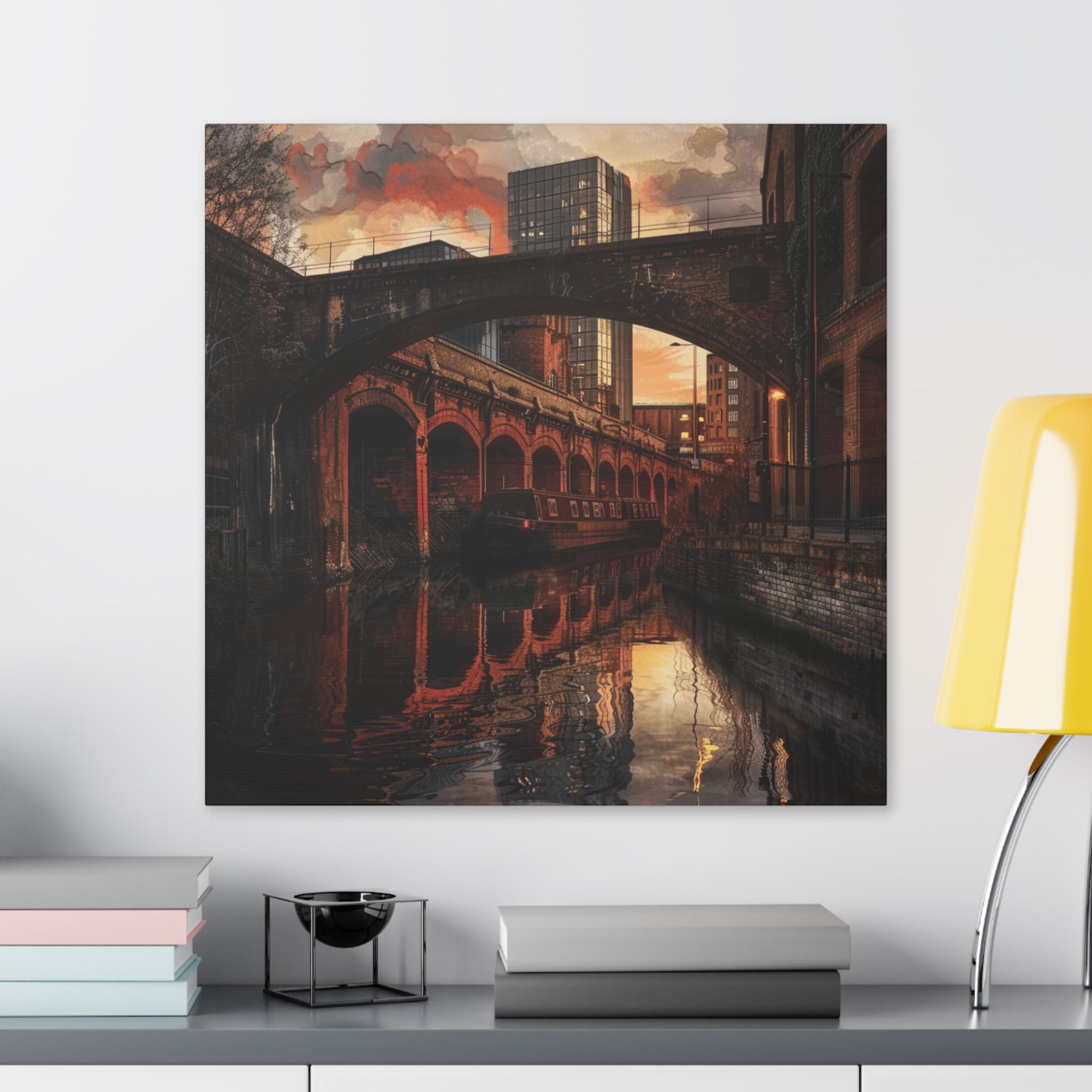 Manchester Castlefield Roman Fort and Victorian Bridge - Urban Canal Sunset Canvas